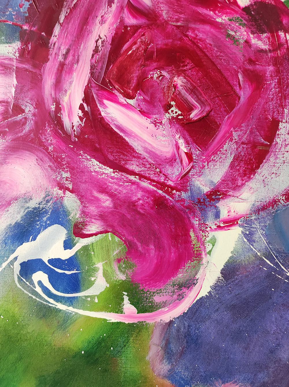 Water Roses by Christophe Dupety - Contemporary painting, flora, bright colours For Sale 4