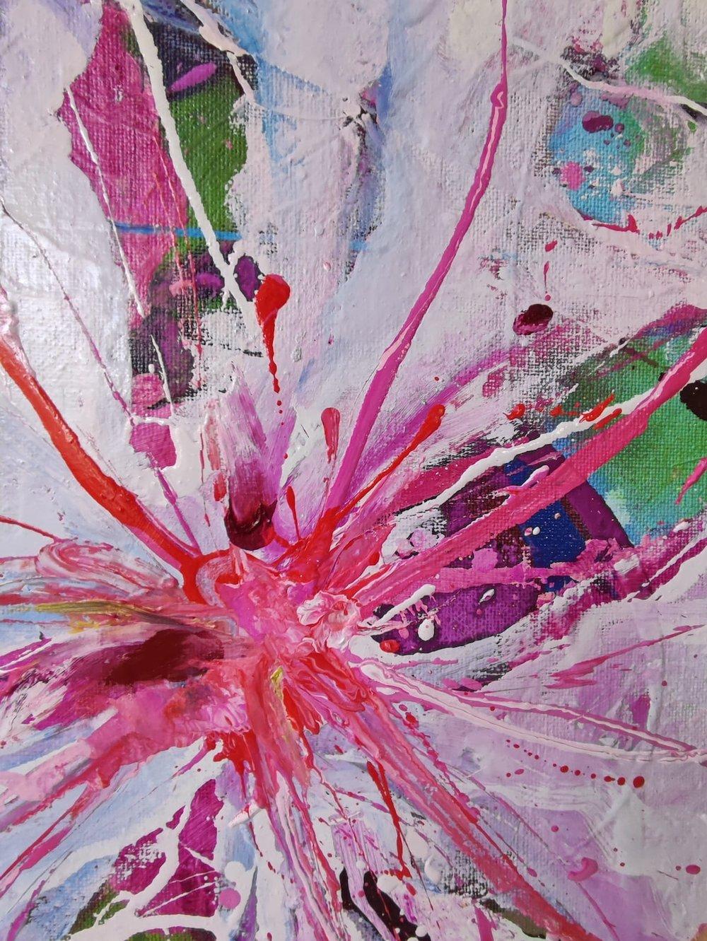 Zig et Puce by Christophe Dupety - Contemporary painting, pink flowers, vivid For Sale 3