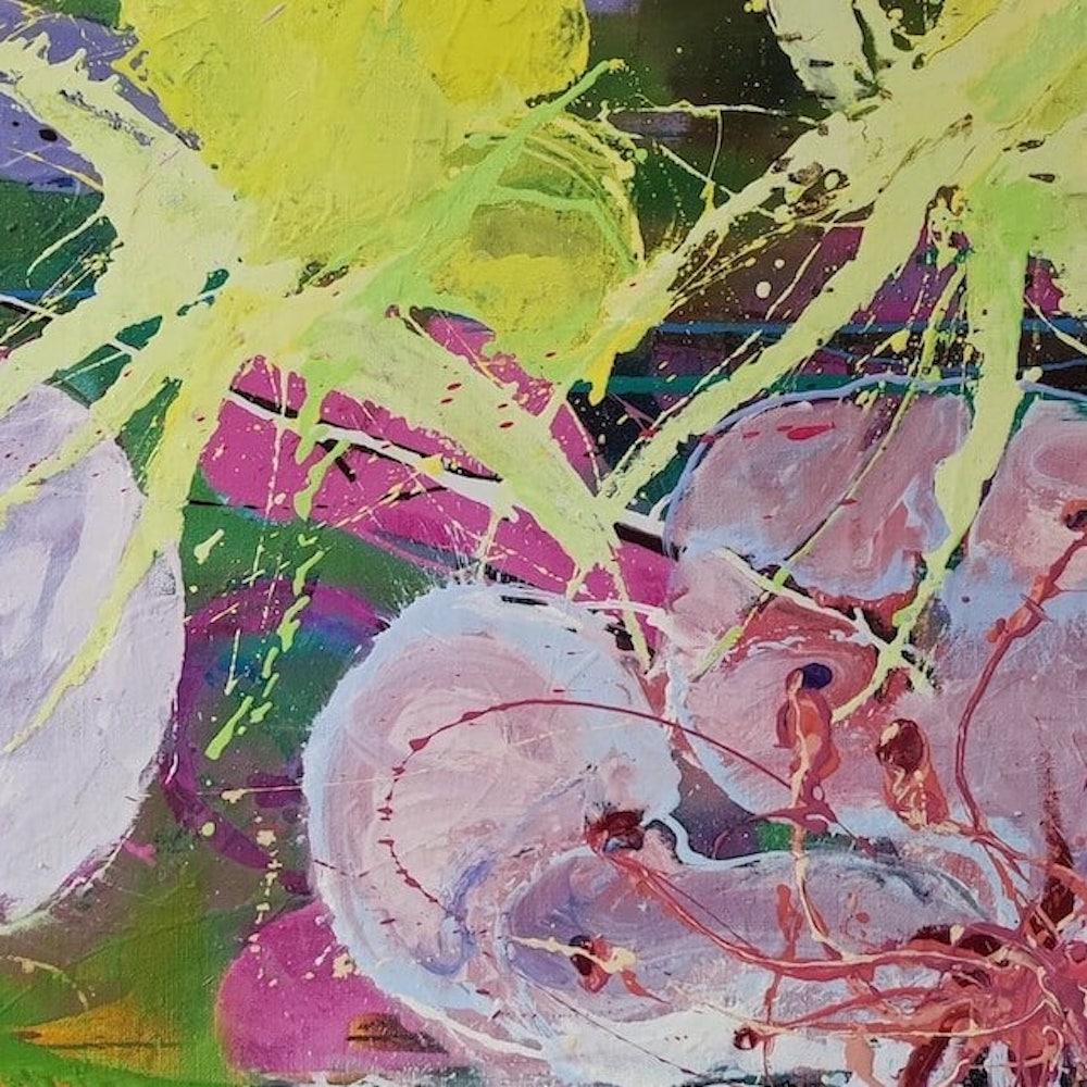 Zig et Puce von Christophe Dupety - Zeitgenössische Malerei, rosa Blumen, Vivid im Angebot 4