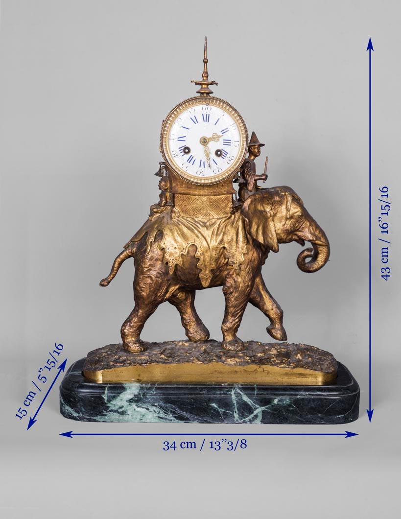 France, circa 1870
Gilded and patinated bronze, modern marble base.
Signed « Fratin » on the bronze base

This beautiful elephant clock was made in the 19th century by the Animalier sculptor Christophe Fratin. From the reign of Louis XV, clocks