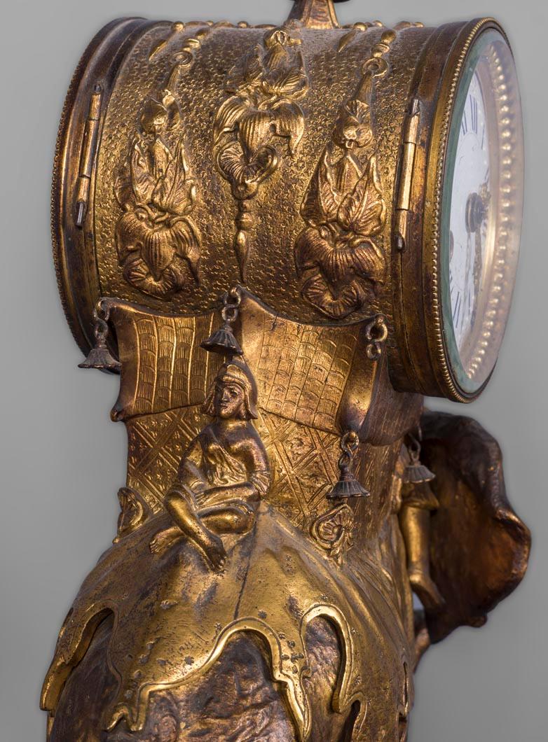 French Christophe FRATIN (1801-1864) rare Asian elephant clock, in gilded and patinated For Sale