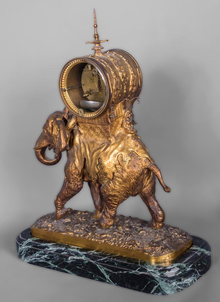 Gilt Christophe FRATIN (1801-1864) rare Asian elephant clock, in gilded and patinated For Sale