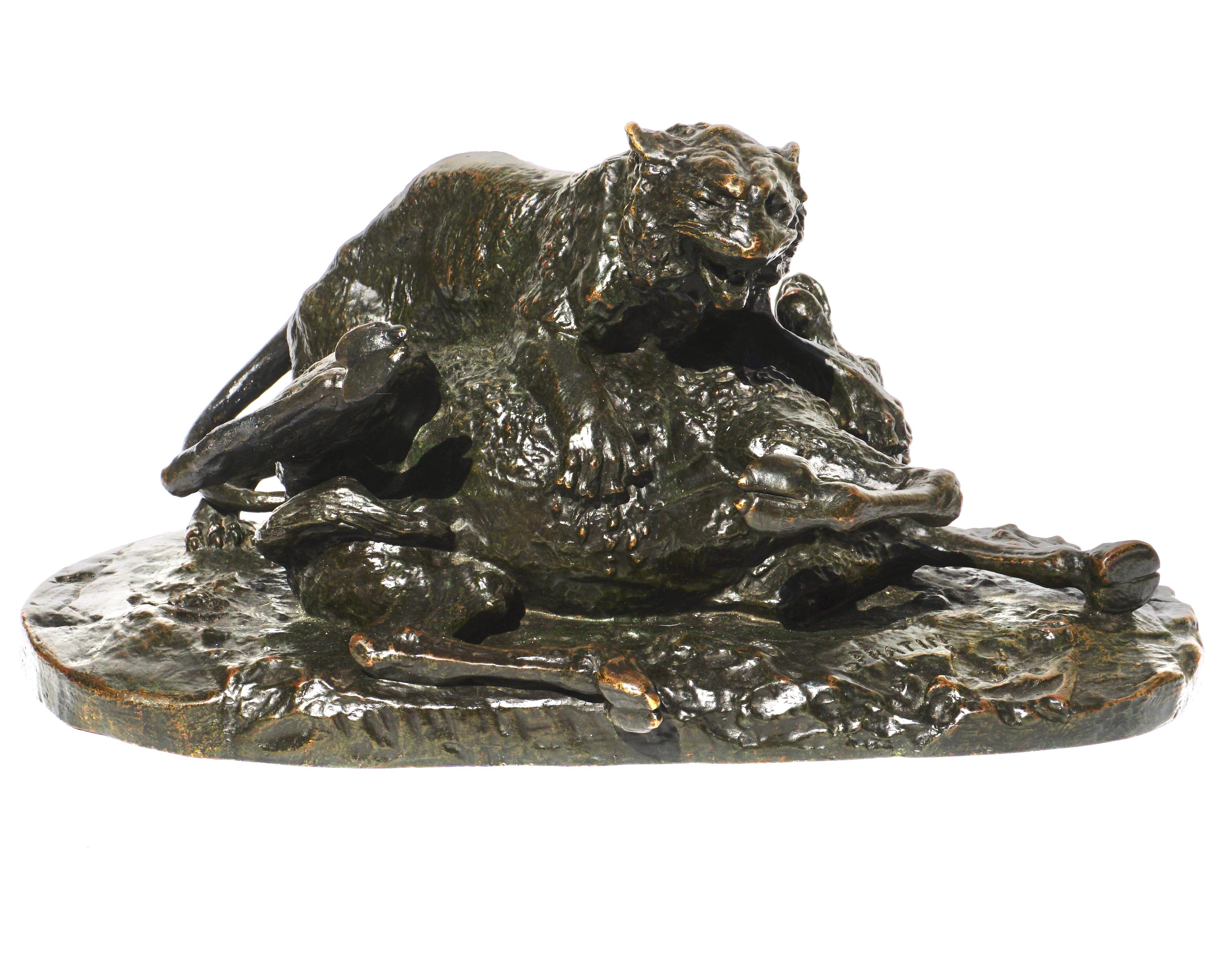 French Christophe Fratin Bronze Tiger Slaying a Young Camel