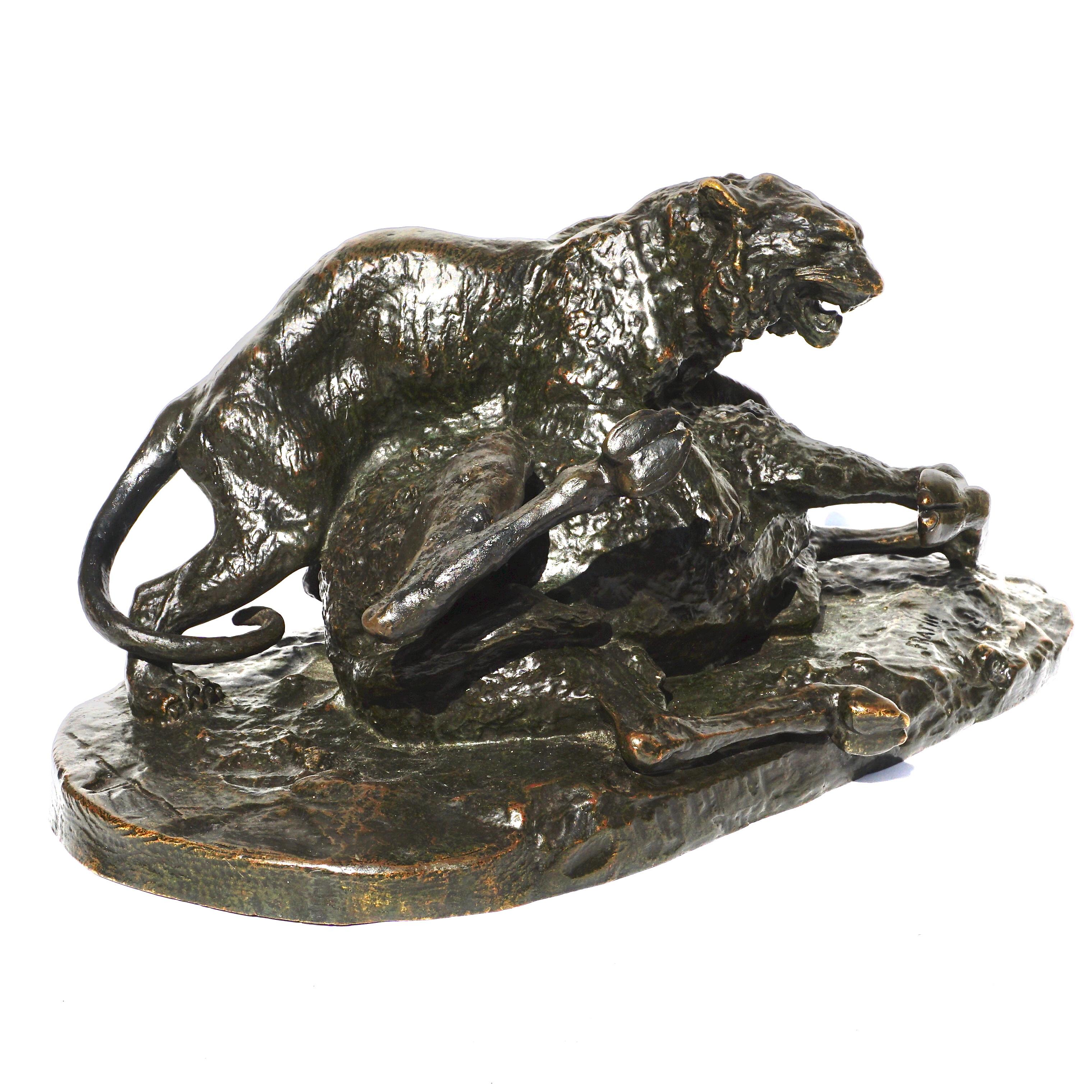 Cast Christophe Fratin Bronze Tiger Slaying a Young Camel