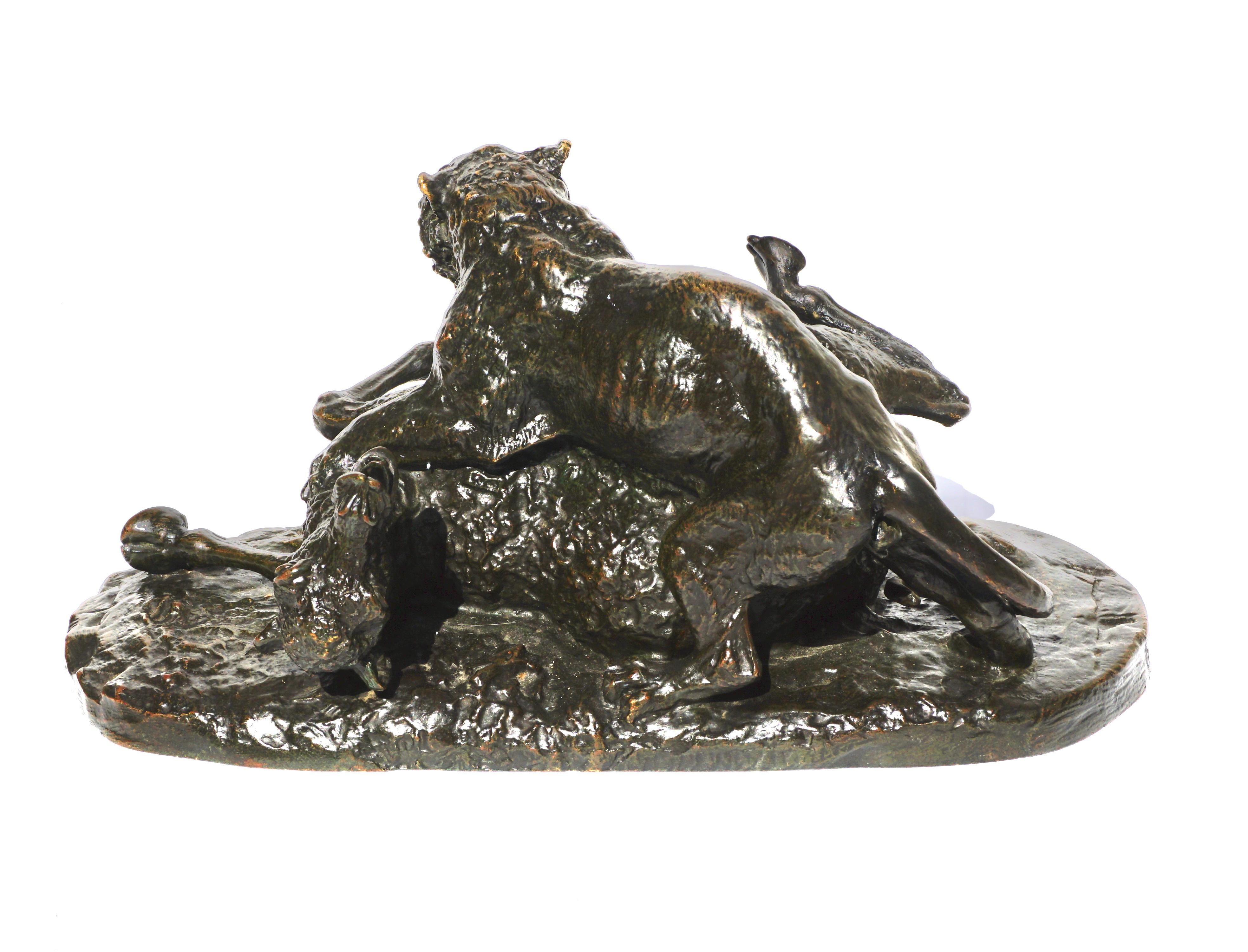Mid-19th Century Christophe Fratin Bronze Tiger Slaying a Young Camel