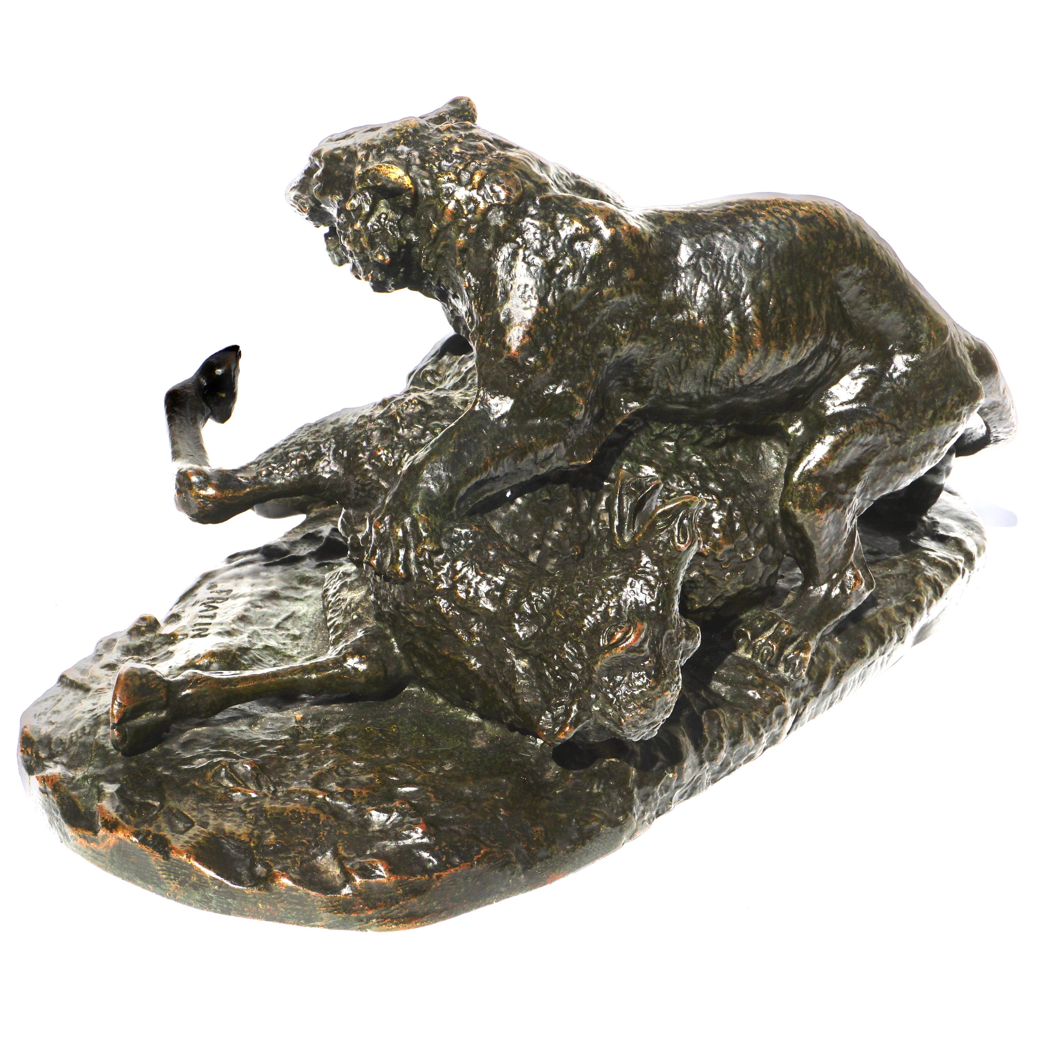 Christophe Fratin Bronze Tiger Slaying a Young Camel 1