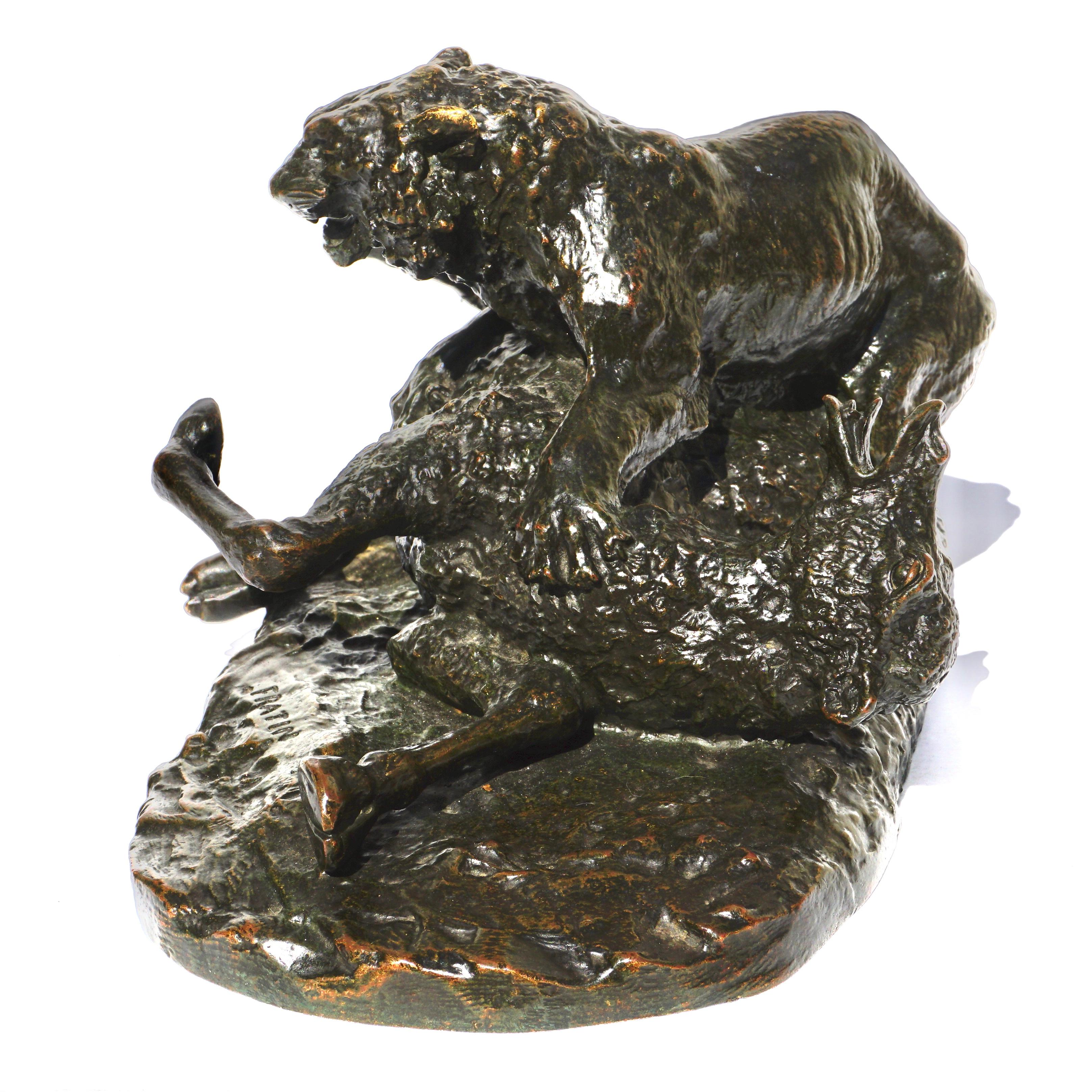 Christophe Fratin Bronze Tiger Slaying a Young Camel 2