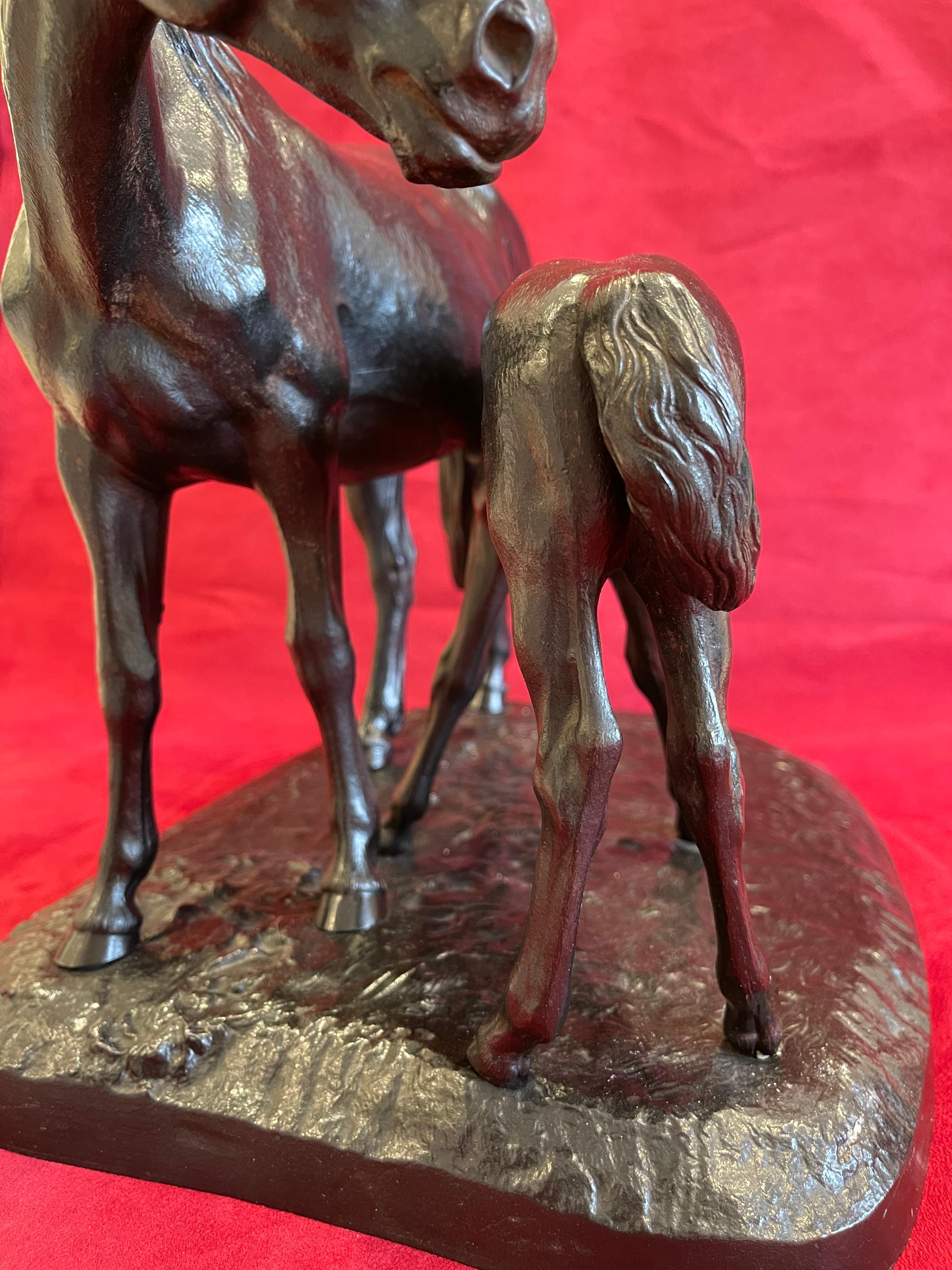 Christophe Fratin, Cast Iron Statue Mare and Foal, 19th Century For Sale 2
