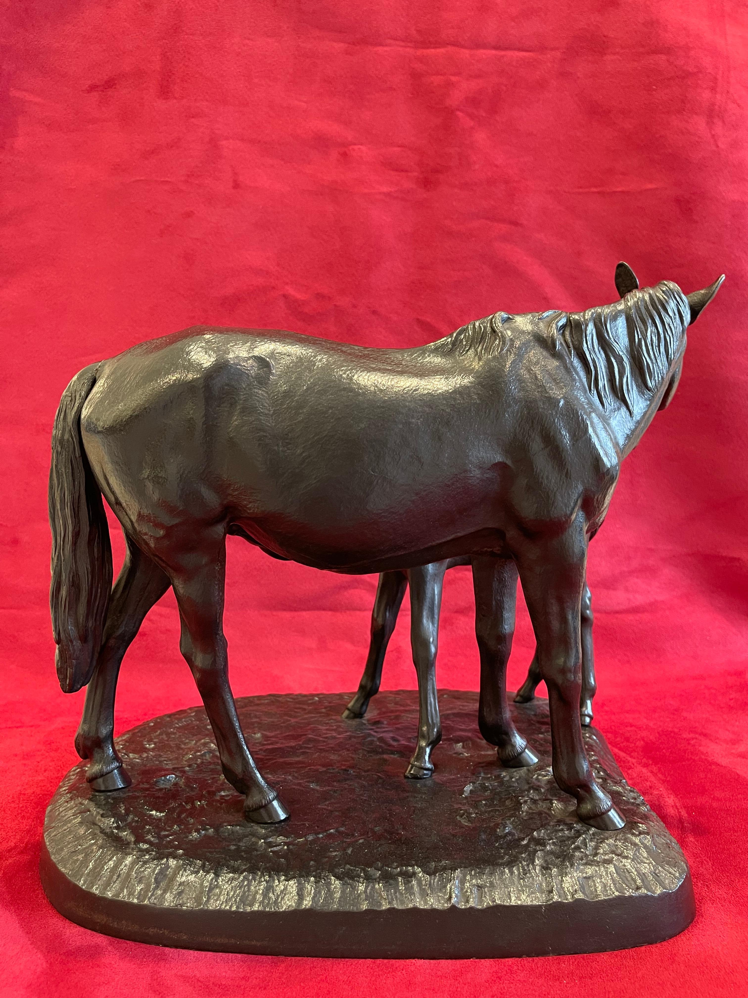 Christophe Fratin, Cast Iron Statue Mare and Foal, 19th Century For Sale 3