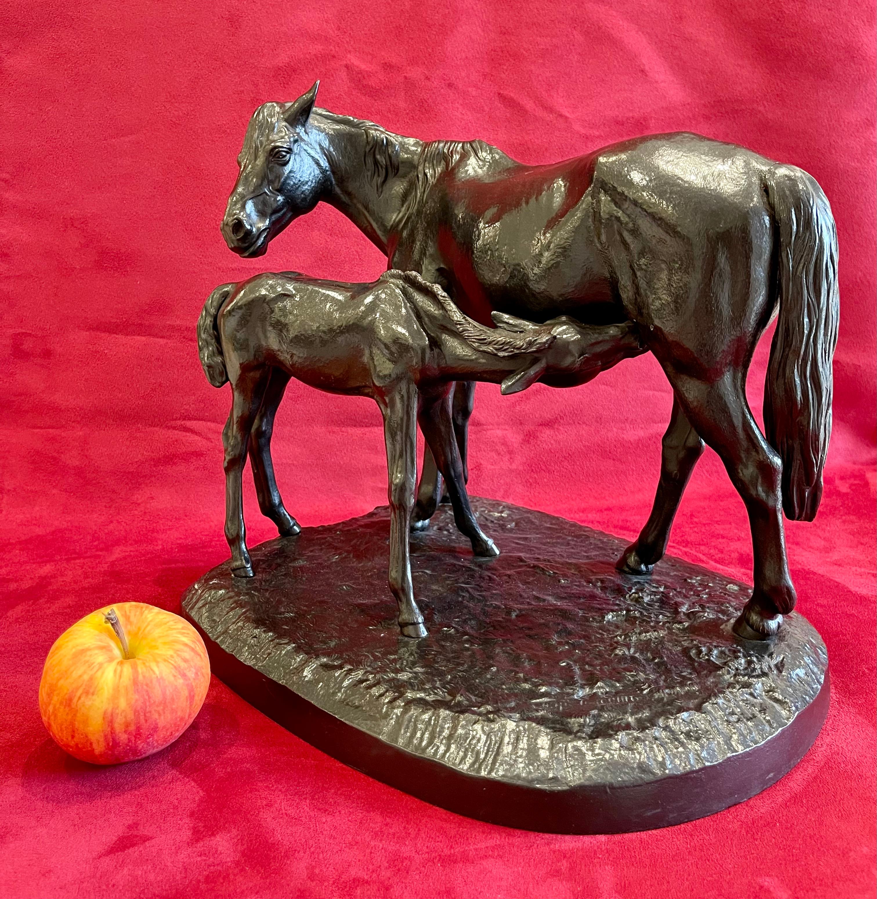 Christophe Fratin, Cast Iron Statue Mare and Foal, 19th Century For Sale 9