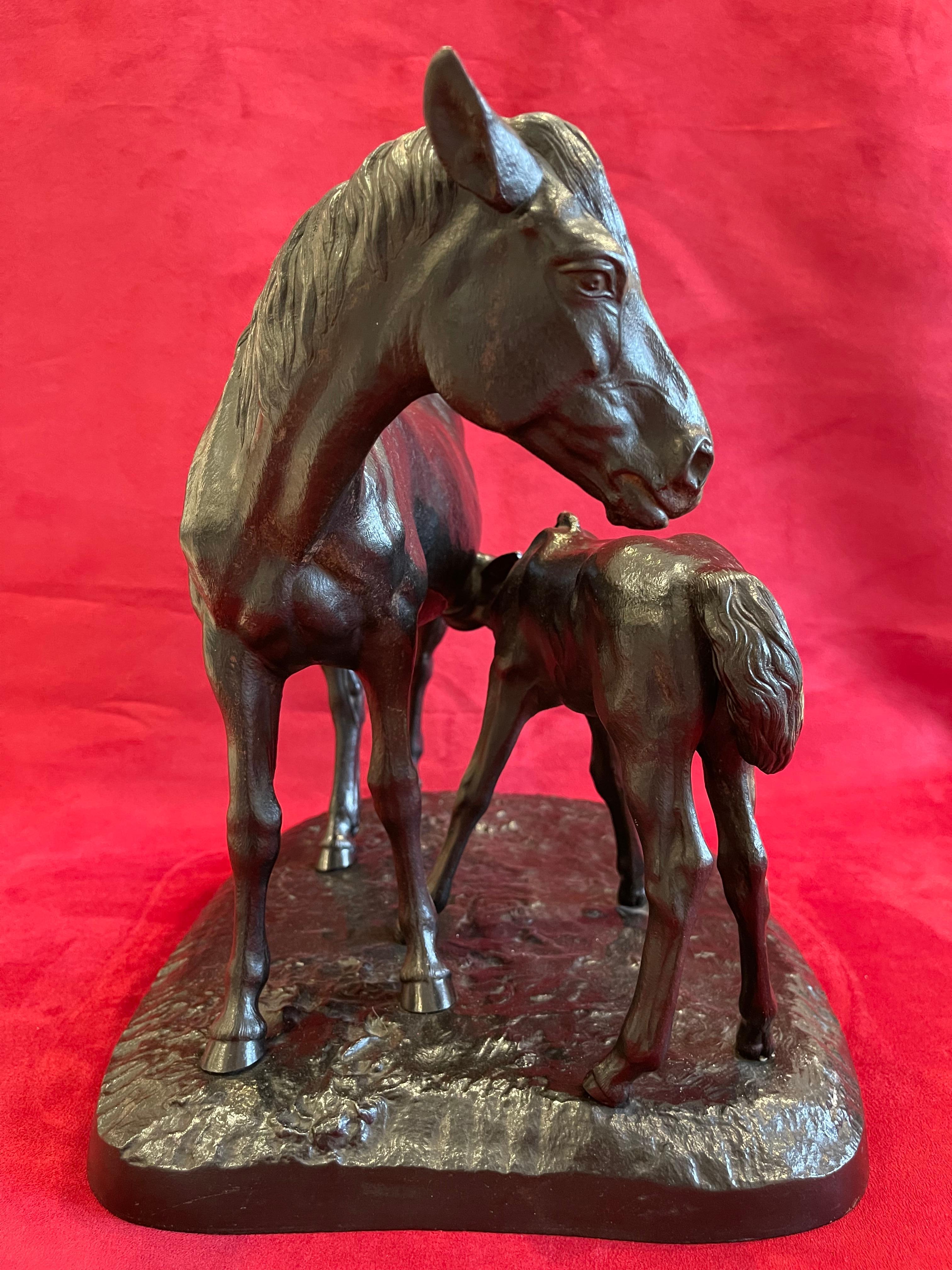 Bronze Christophe Fratin, Cast Iron Statue Mare and Foal, 19th Century For Sale