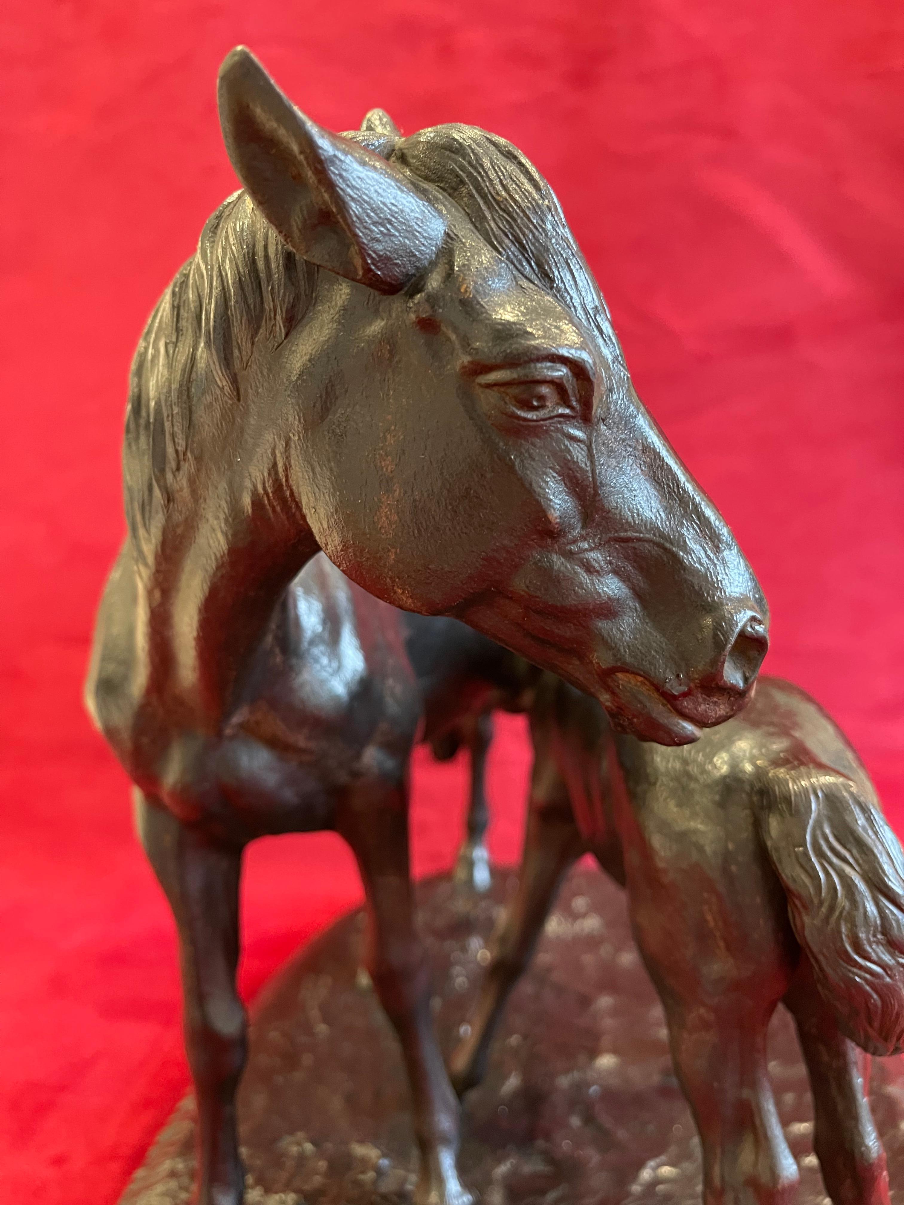Christophe Fratin, Cast Iron Statue Mare and Foal, 19th Century For Sale 1