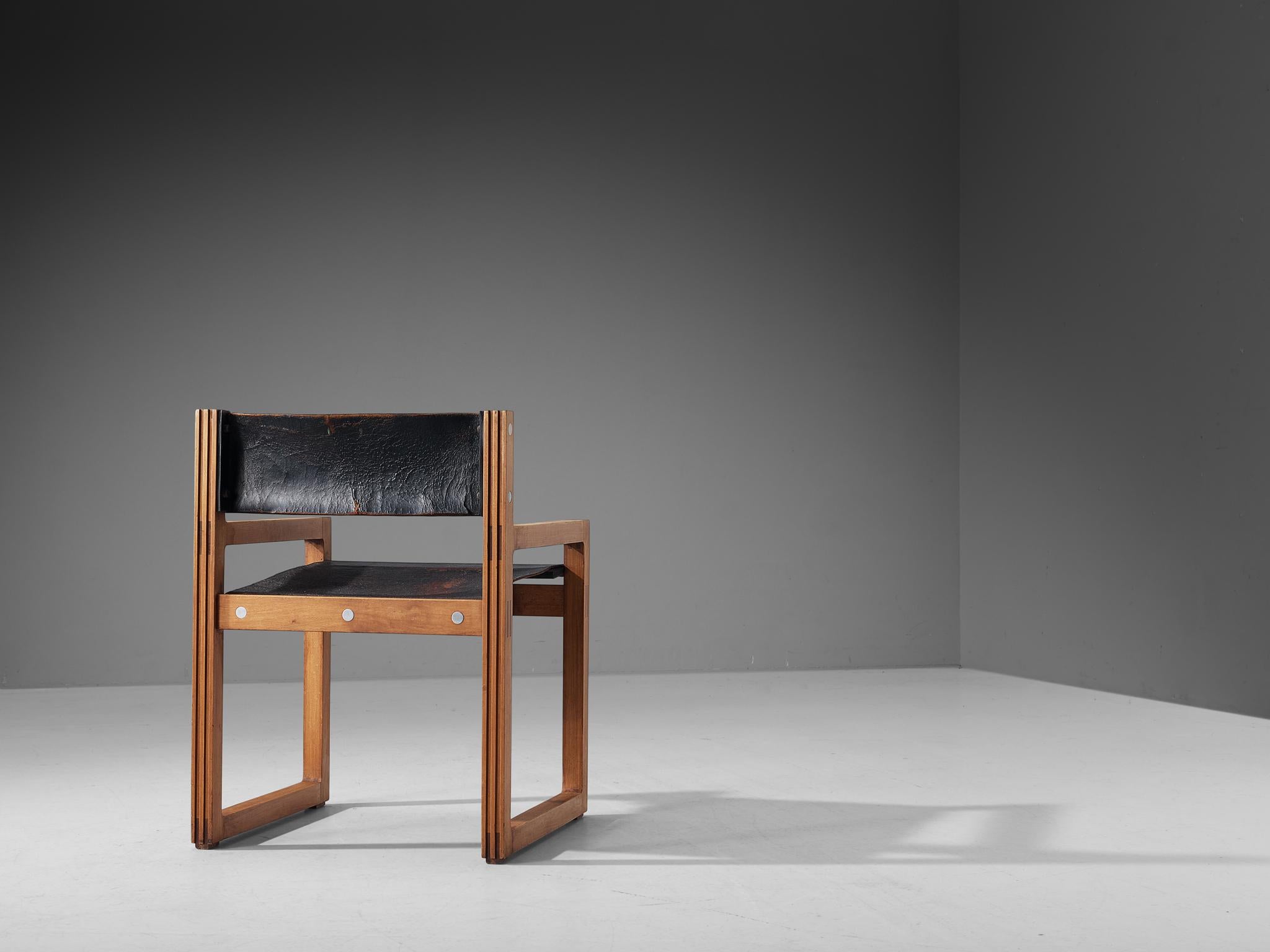 Mid-20th Century Christophe Gevers for De Coene Armchair in Teak and Dark Brown Leather