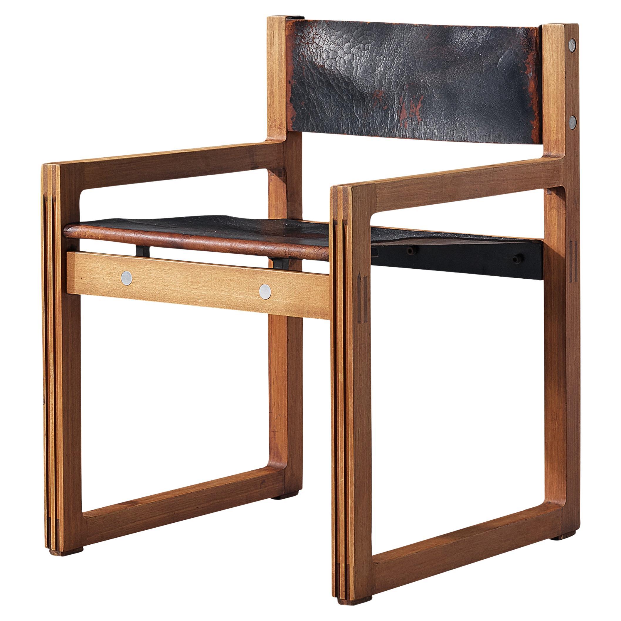 Christophe Gevers for De Coene Armchair in Teak and Dark Brown Leather