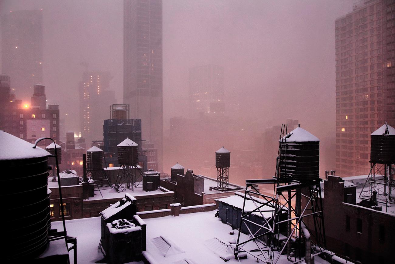 Pink Morning (New York in White) by Christophe Jacrot - urban photography, snow