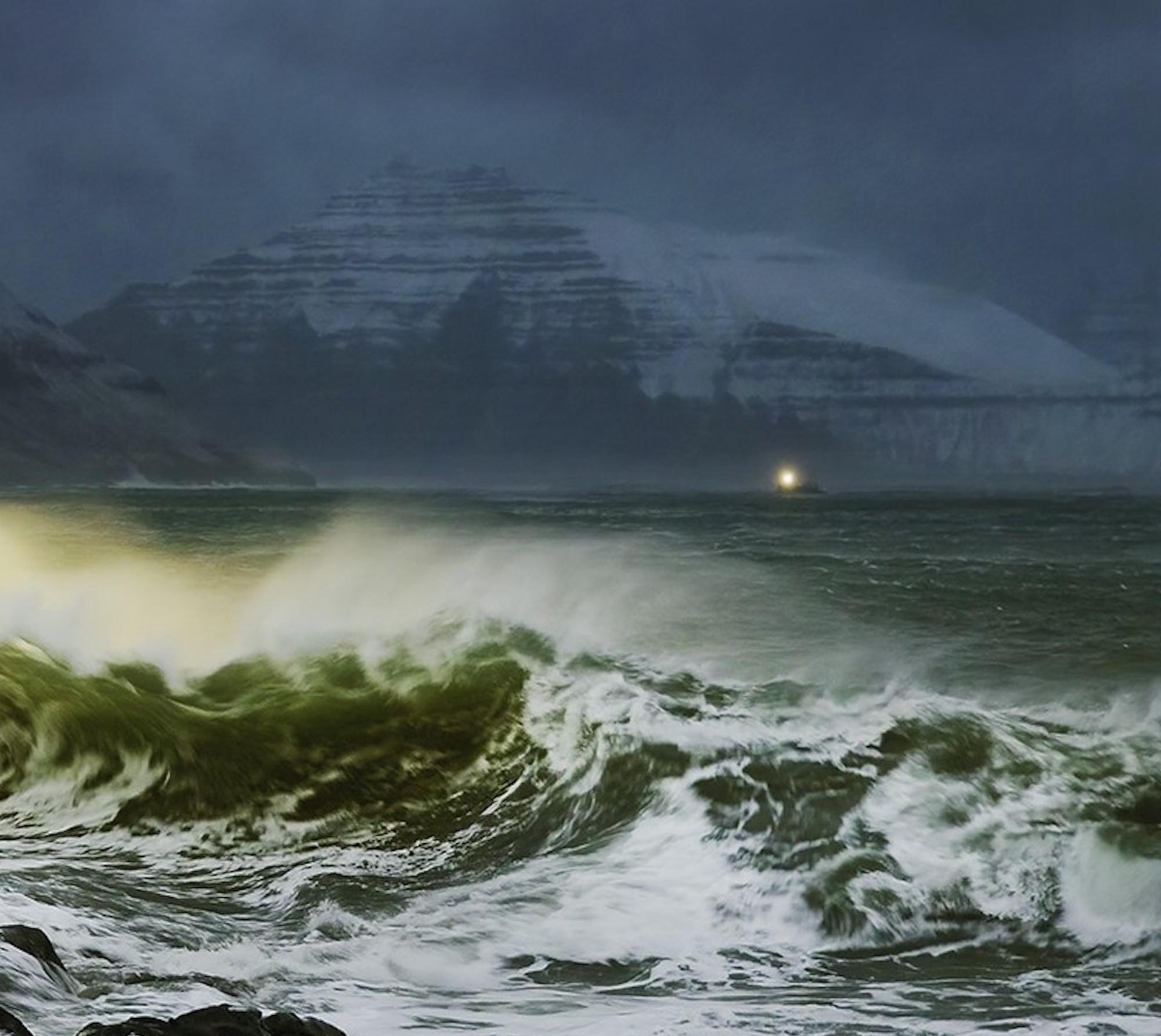 Restless by Christophe Jacrot - Winter photography, waves, seascape, night, dark For Sale 3