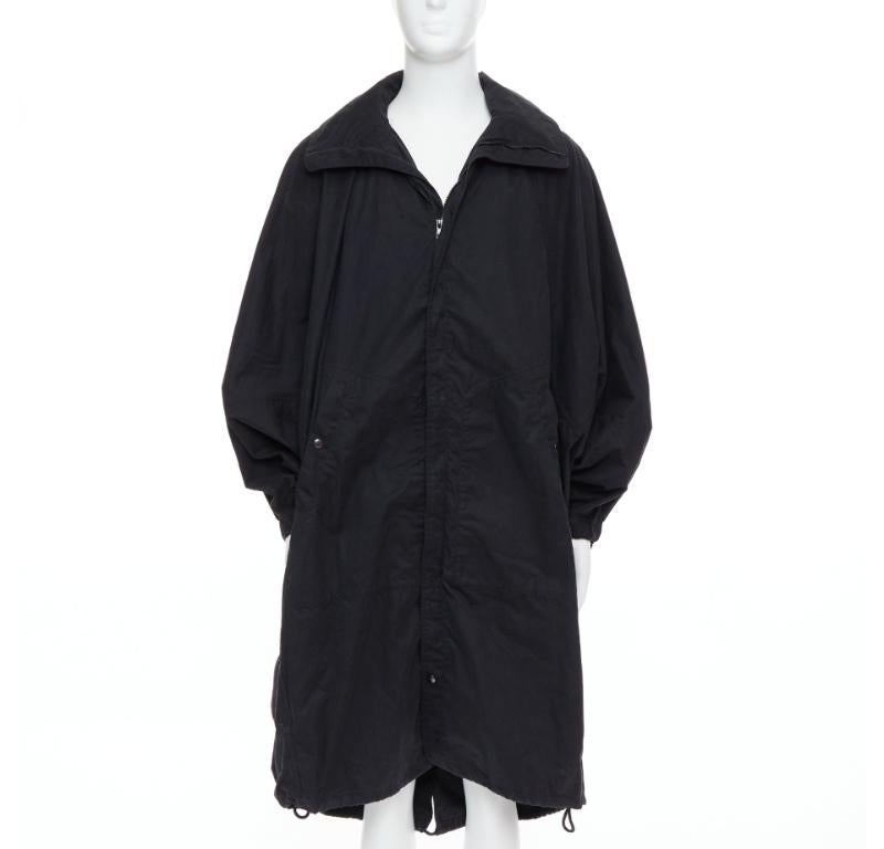 CHRISTOPHE LEMAIRE abrigo anorak capullo algodón negro con capucha Sz 3 L Negro en venta