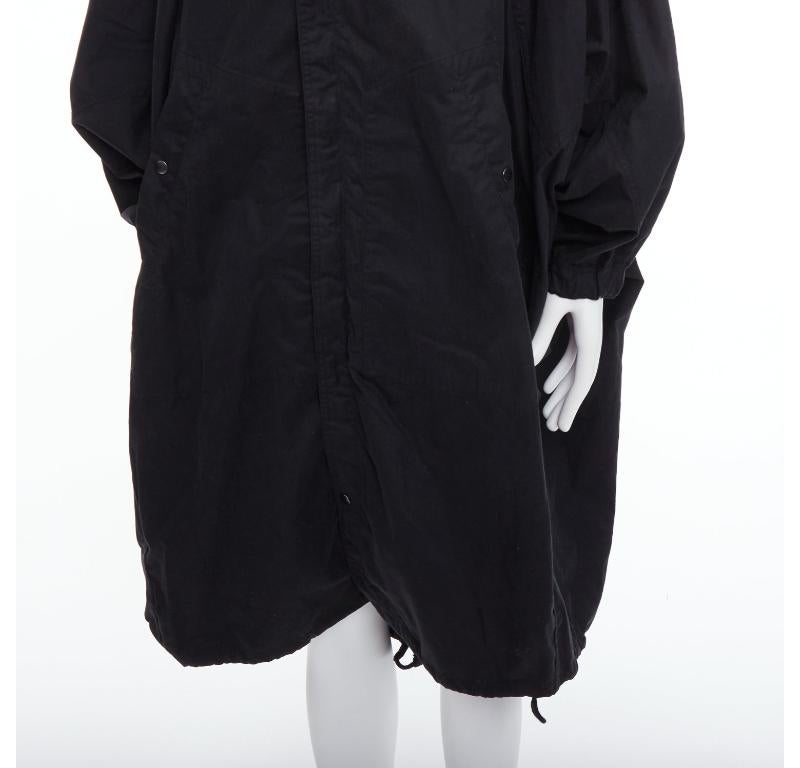 CHRISTOPHE LEMAIRE abrigo anorak capullo algodón negro con capucha Sz 3 L en venta 3