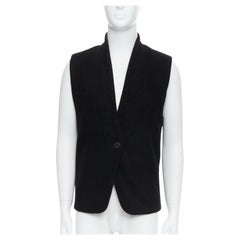 CHRISTOPHE LEMAIRE black wool minimal topstitch waist coat vest Sz2 M