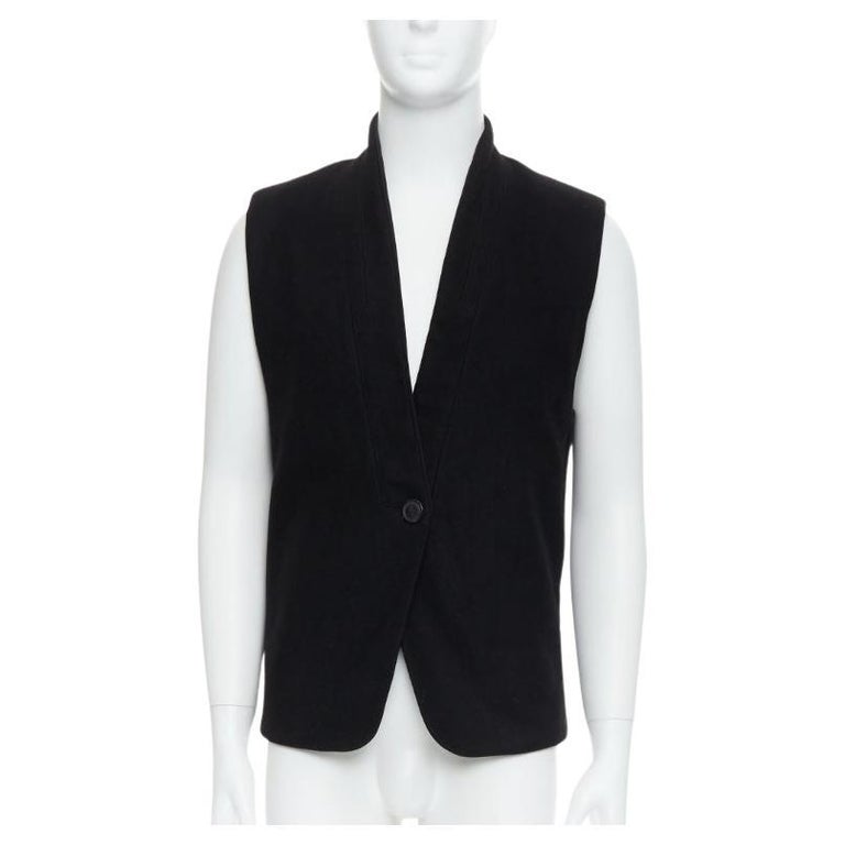 CHRISTOPHE LEMAIRE black wool minimal topstitch waist coat 