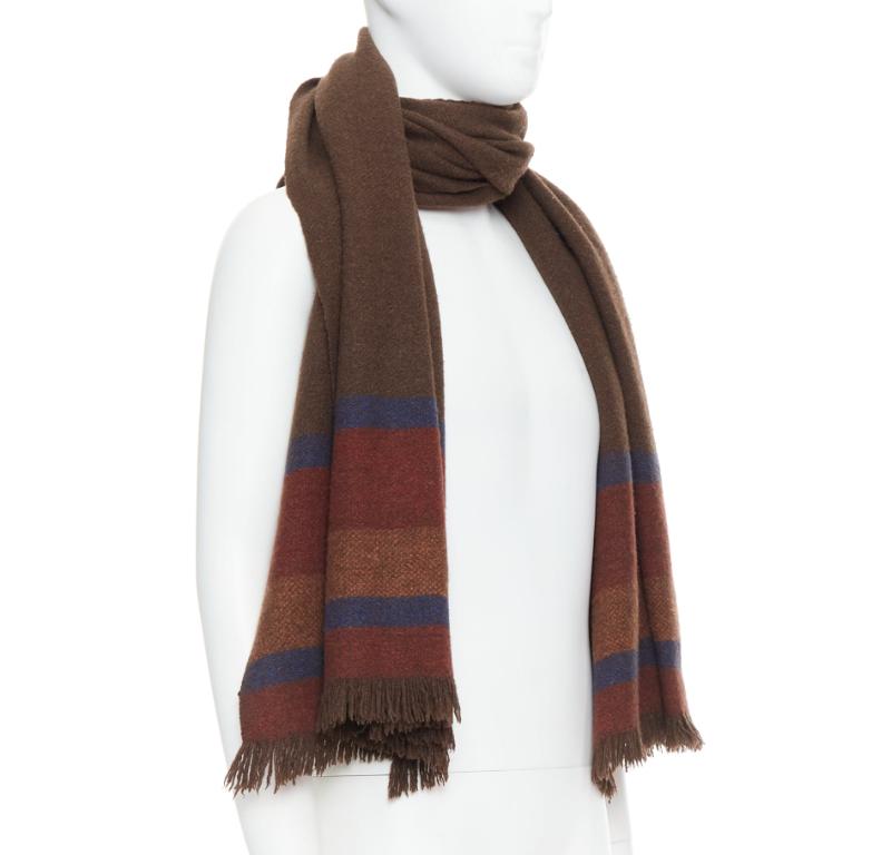 Nero Christopher LEMAIRE sciarpa a righe artigianale in Tibet, 100% lana di yak, colore marrone in vendita
