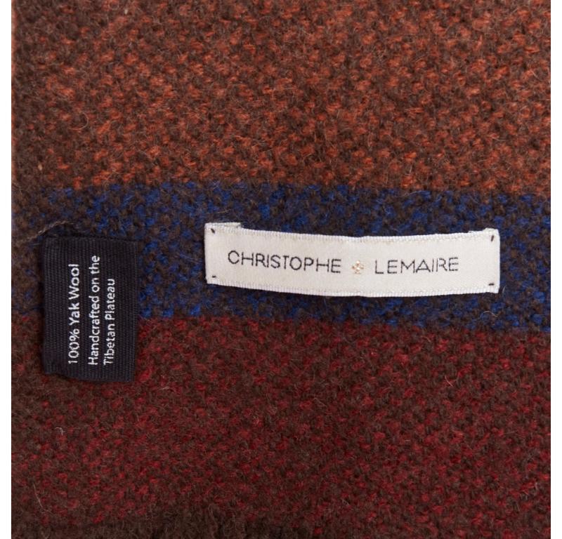 Christopher LEMAIRE sciarpa a righe artigianale in Tibet, 100% lana di yak, colore marrone in vendita 3