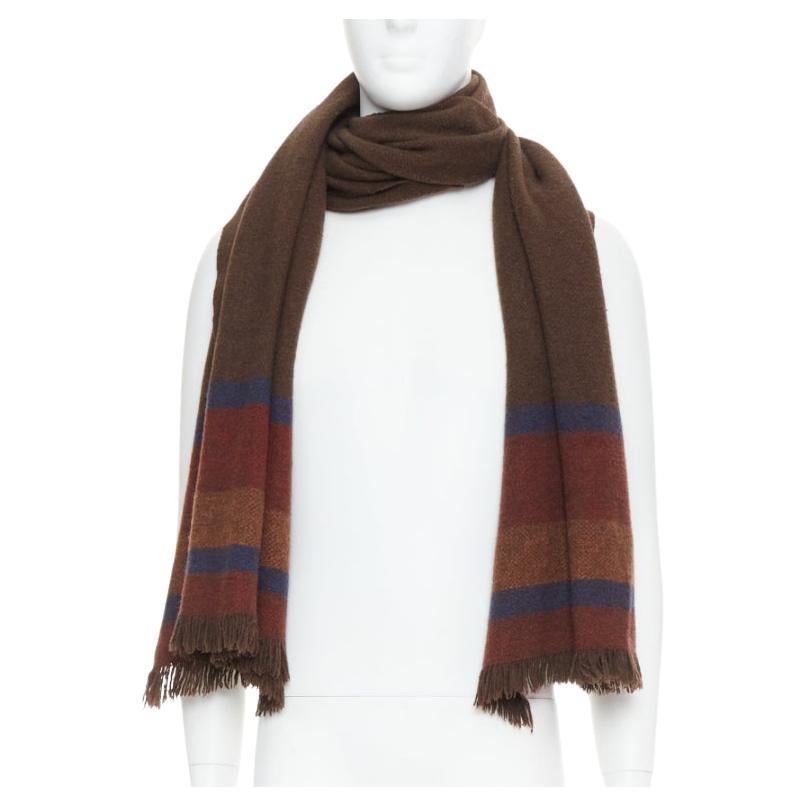 Christopher LEMAIRE sciarpa a righe artigianale in Tibet, 100% lana di yak, colore marrone