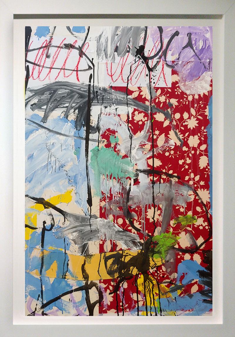 Abstract Painting di Christophe - "Pioggia d'estate", Pittura acrilica e tessuto incorniciato, 50x34