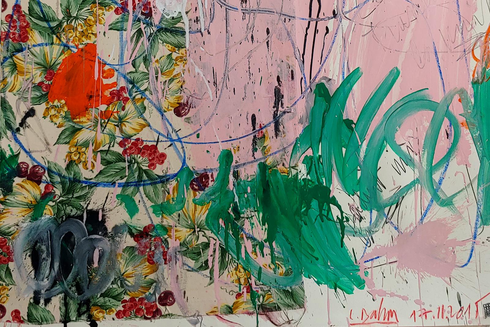 Traduit La Nuit incorniciato 54x38 olio acrilico stick e tessuto - Painting di Christophe