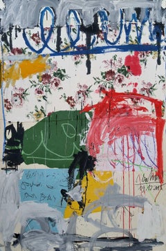"Twombly Flowers in Springtime,  acrylic and collage 54x38" Framed under Plexi