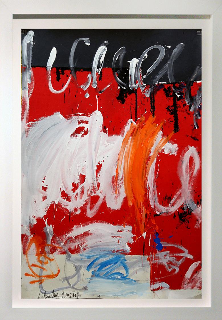 Christophe Abstract Painting - Abstract composition with Red and White 54x37"