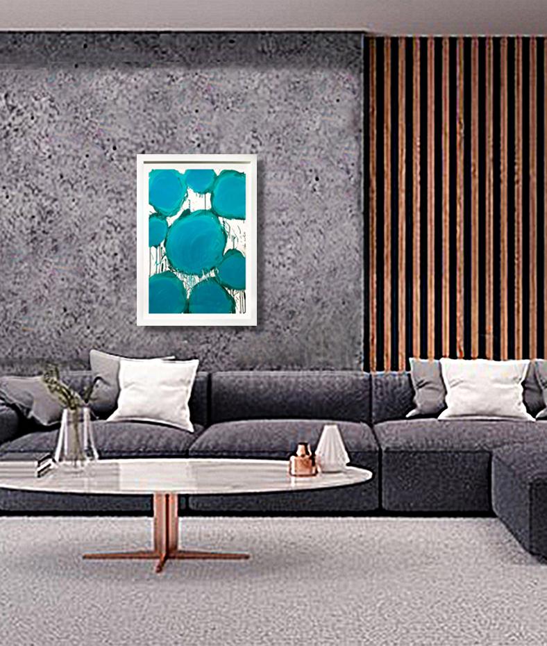 « Pampilles bleu aqua »  Acrylique sur papier chiffon épais 46x34