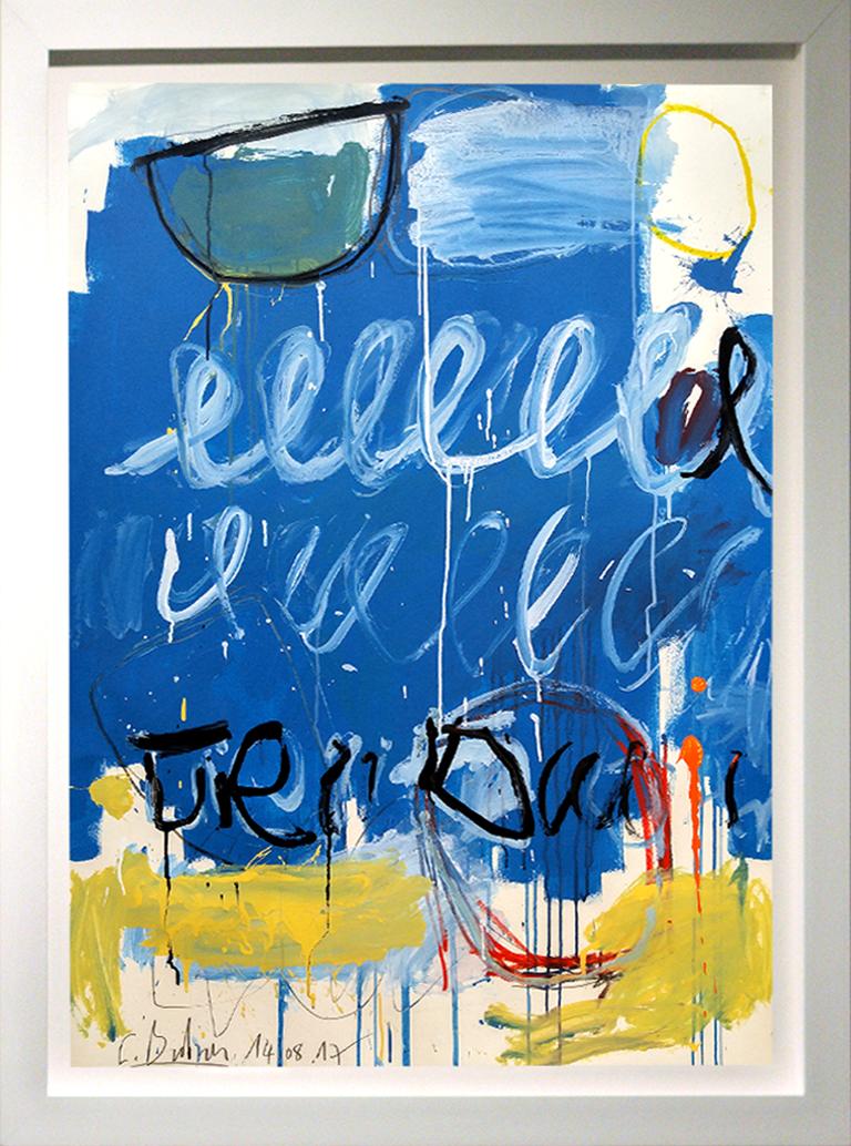 Christophe Abstract Painting - "Blue Twombly" Acrylic 