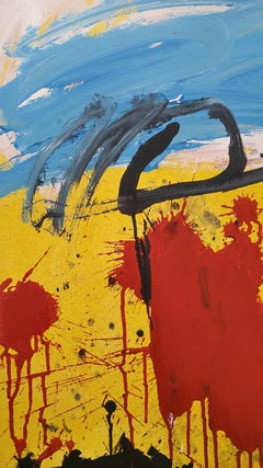 "Composición con círculo azul", Óleo acrílico y collage 54x38