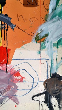 "Abstract Composition with Red and White Vines"  53x37 acrylic and oil stick