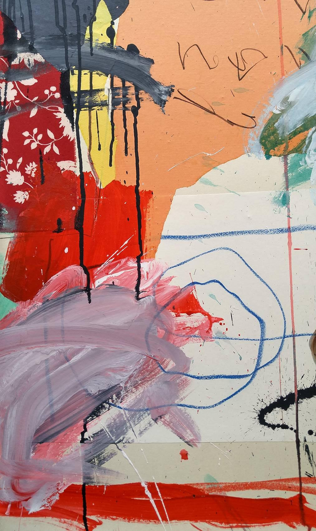 „Abstrakte Komposition mit roten und weißen Weinreben“  53x37 Acryl- und Ölstift (Braun), Abstract Painting, von Christophe