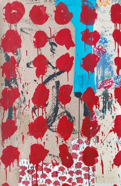 „Red Blossoms by the Sea“ Acryl, Stoff und Collage 53x37
