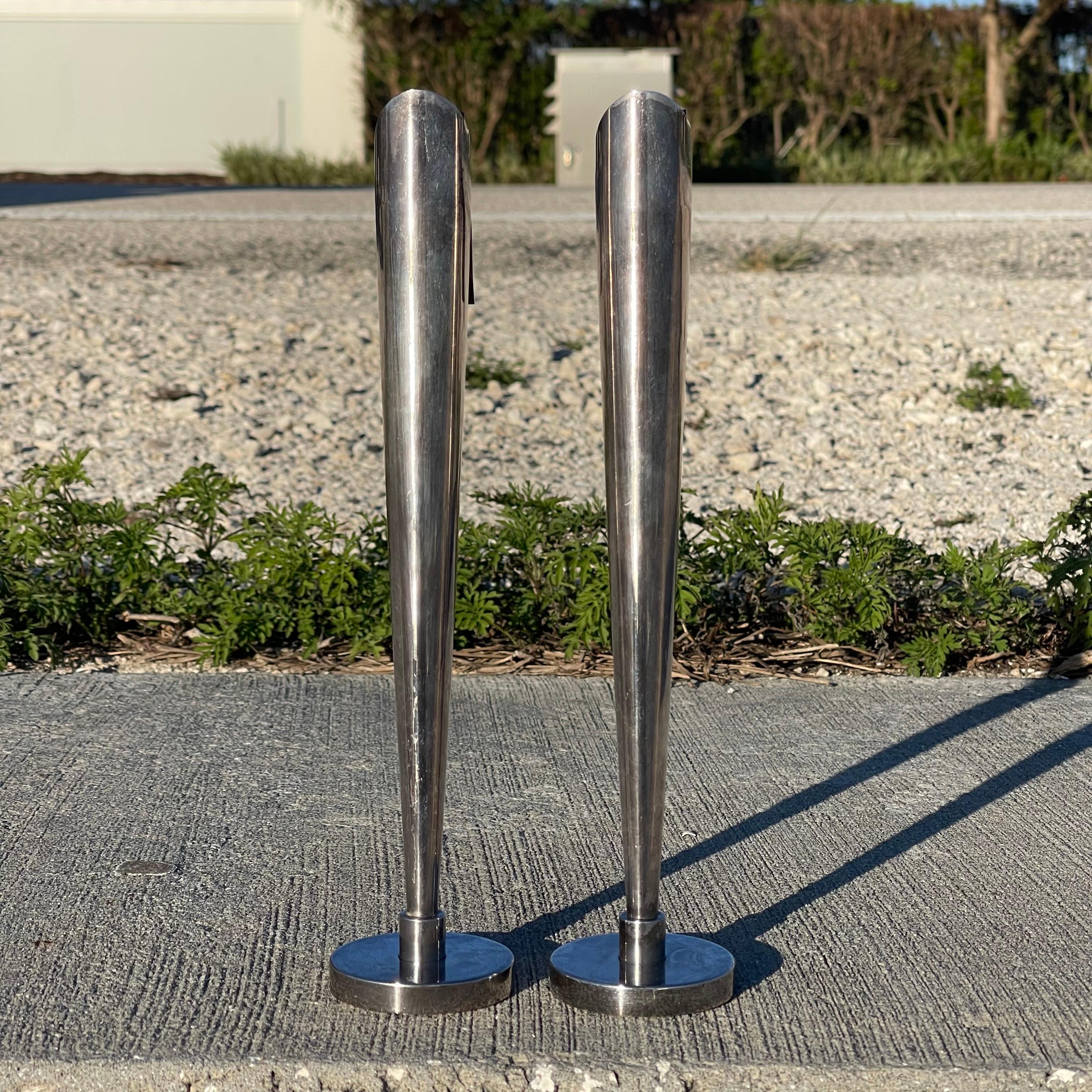 Fabulous, rare pair of candlesticks designed by Christophe Pillet for Algorithme. Silver plate, made in France.
