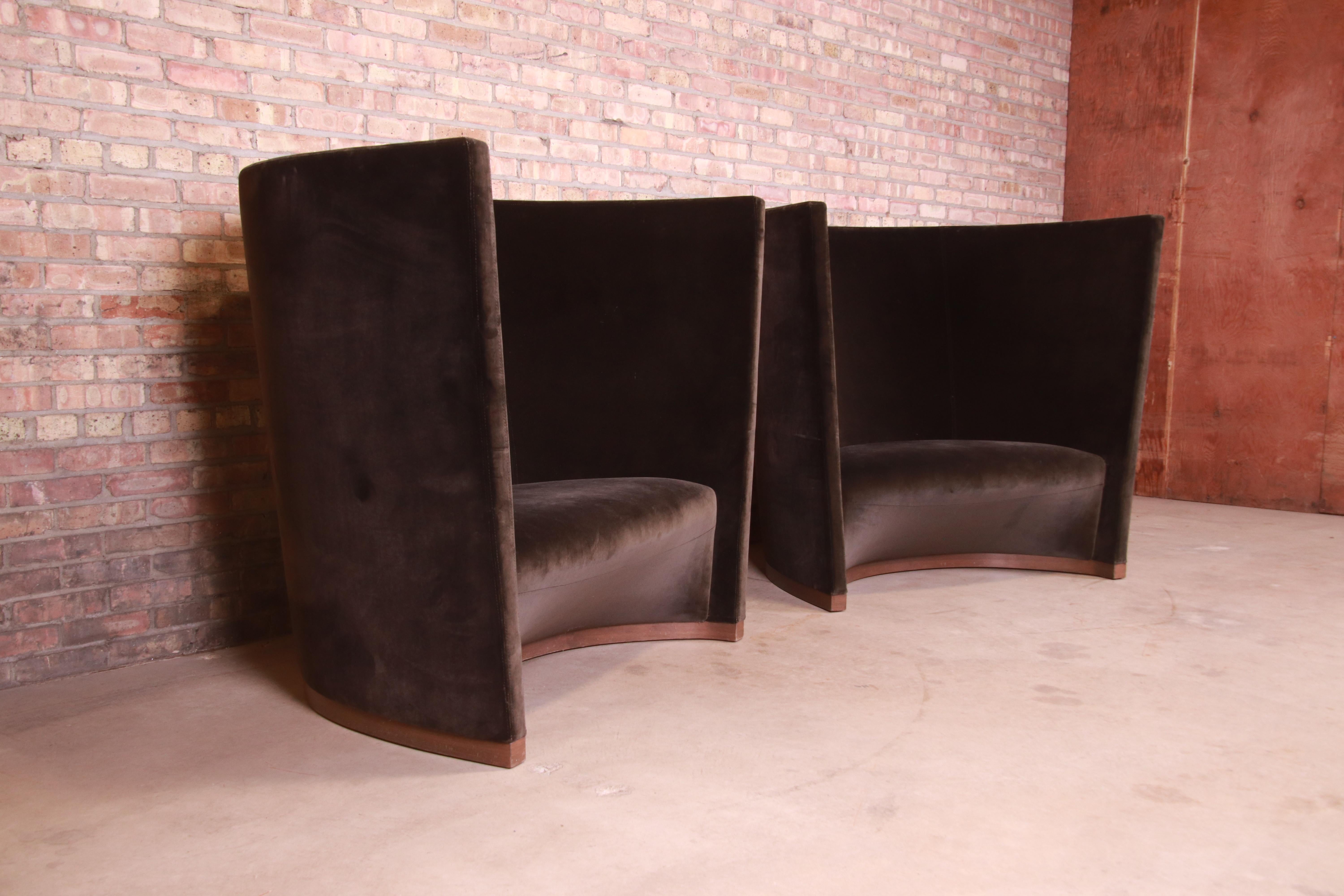 American Christophe Pillet for Holly Hunt Elegant Modern Mohair Barrel Back Lounge Chairs