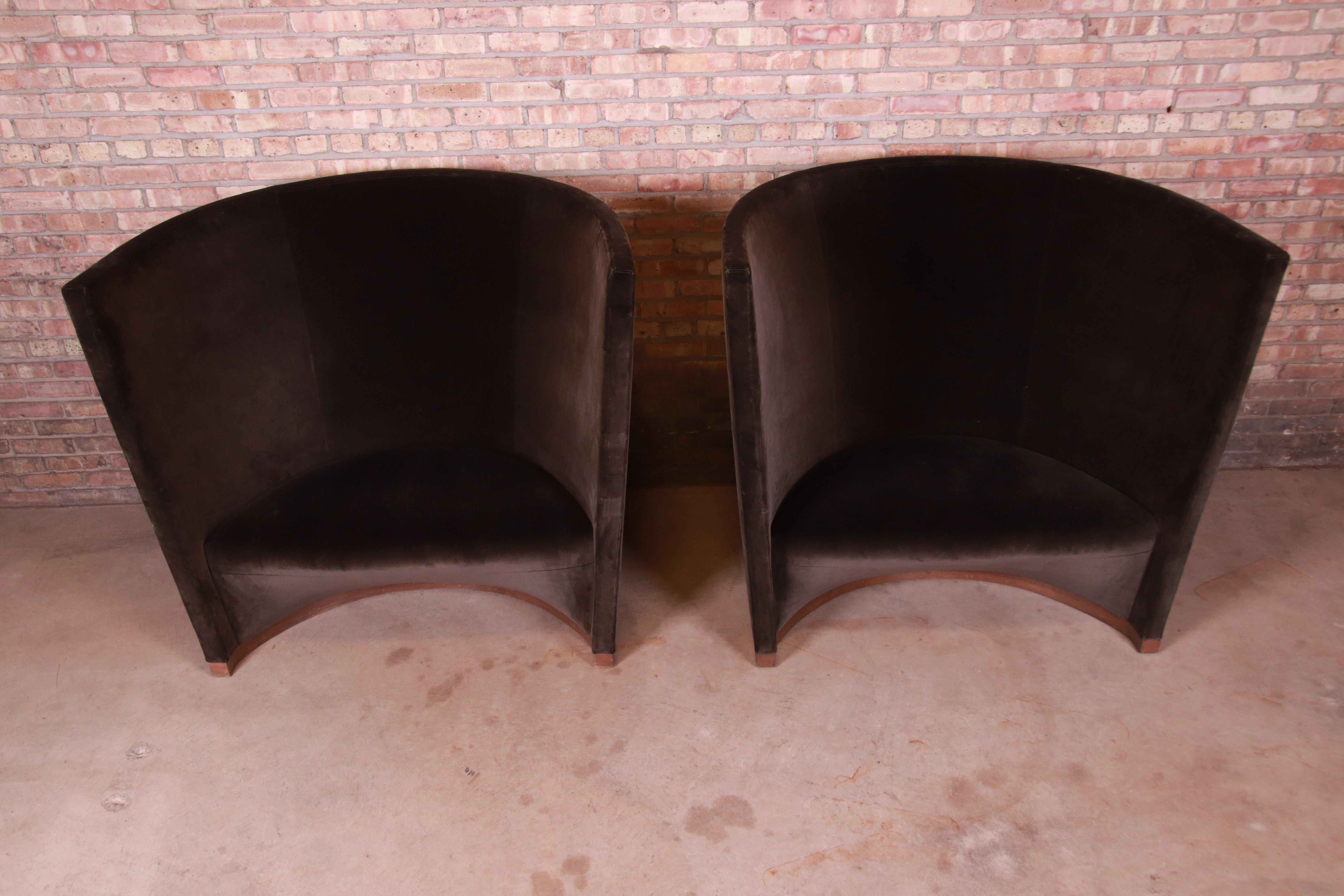20th Century Christophe Pillet for Holly Hunt Elegant Modern Mohair Barrel Back Lounge Chairs