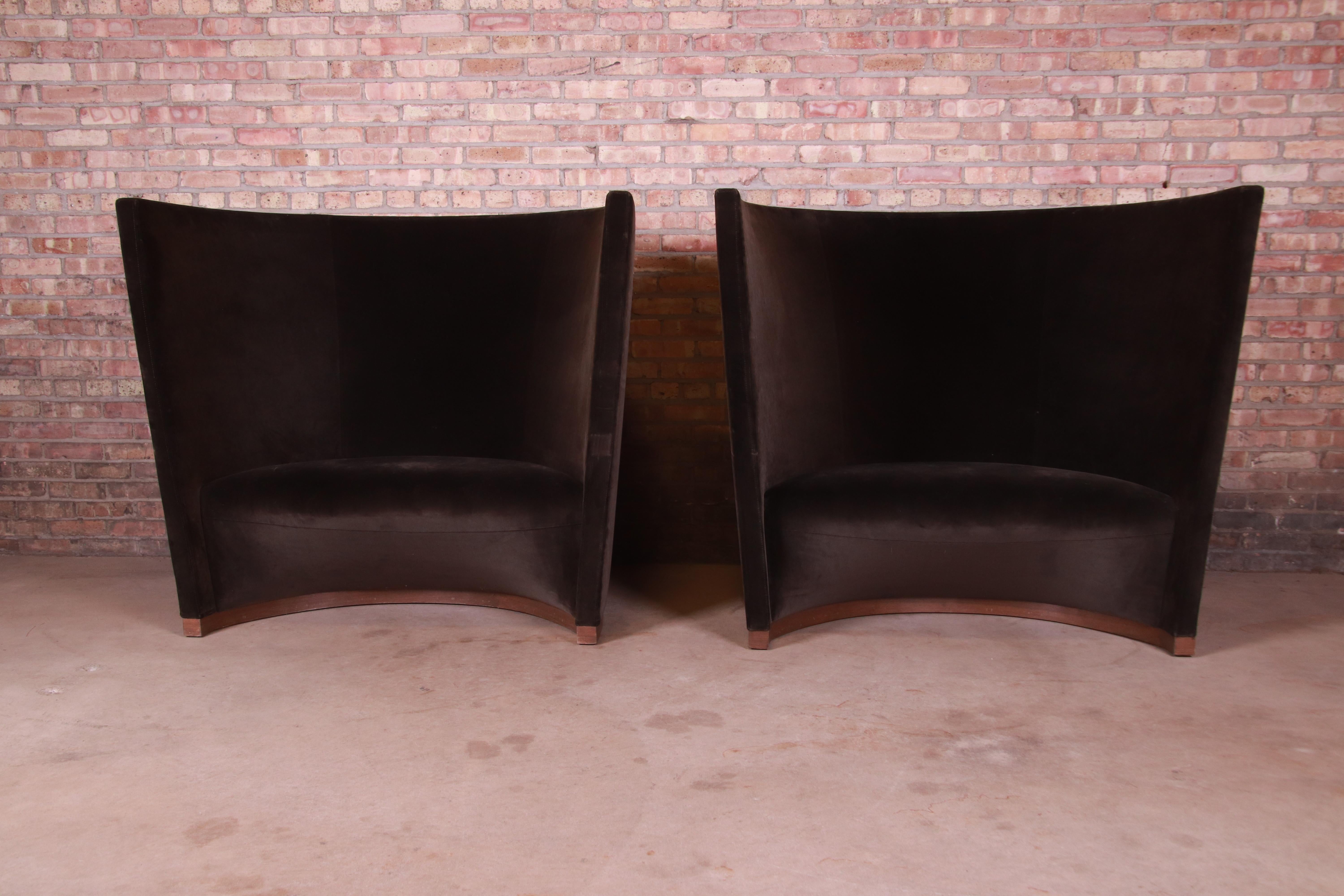 Christophe Pillet for Holly Hunt Elegant Modern Mohair Barrel Back Lounge Chairs 1
