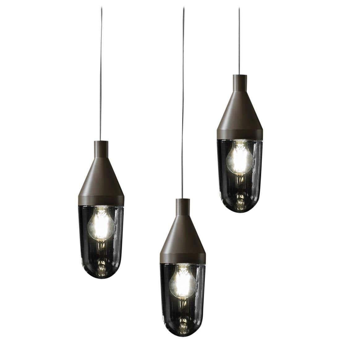 Ensemble de trois lampes à suspension « Niwa » de Christophe Pillet, gris beige par Oluce en vente 1