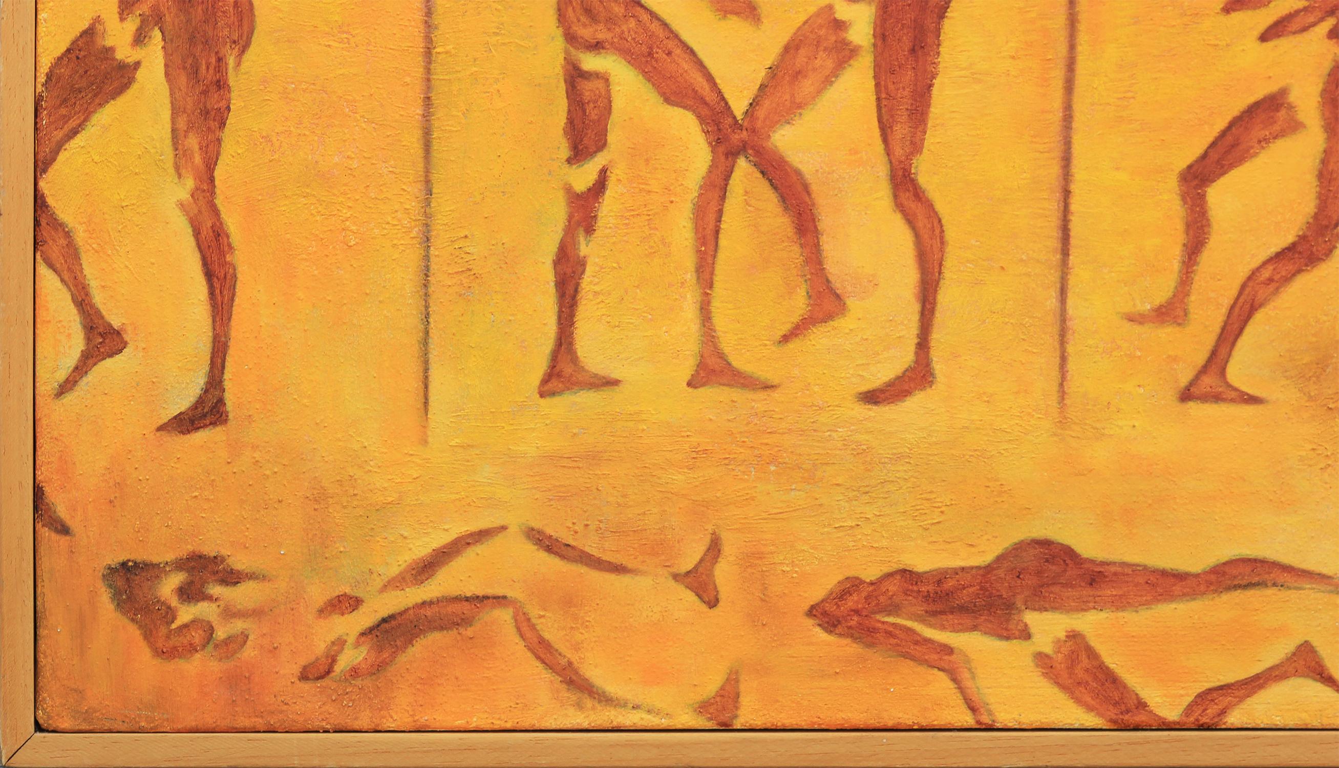 Abstrakt Gelb und Orange getönten figurativen Raster von nackten Körpern Malerei (Moderne), Painting, von Christophe Stora