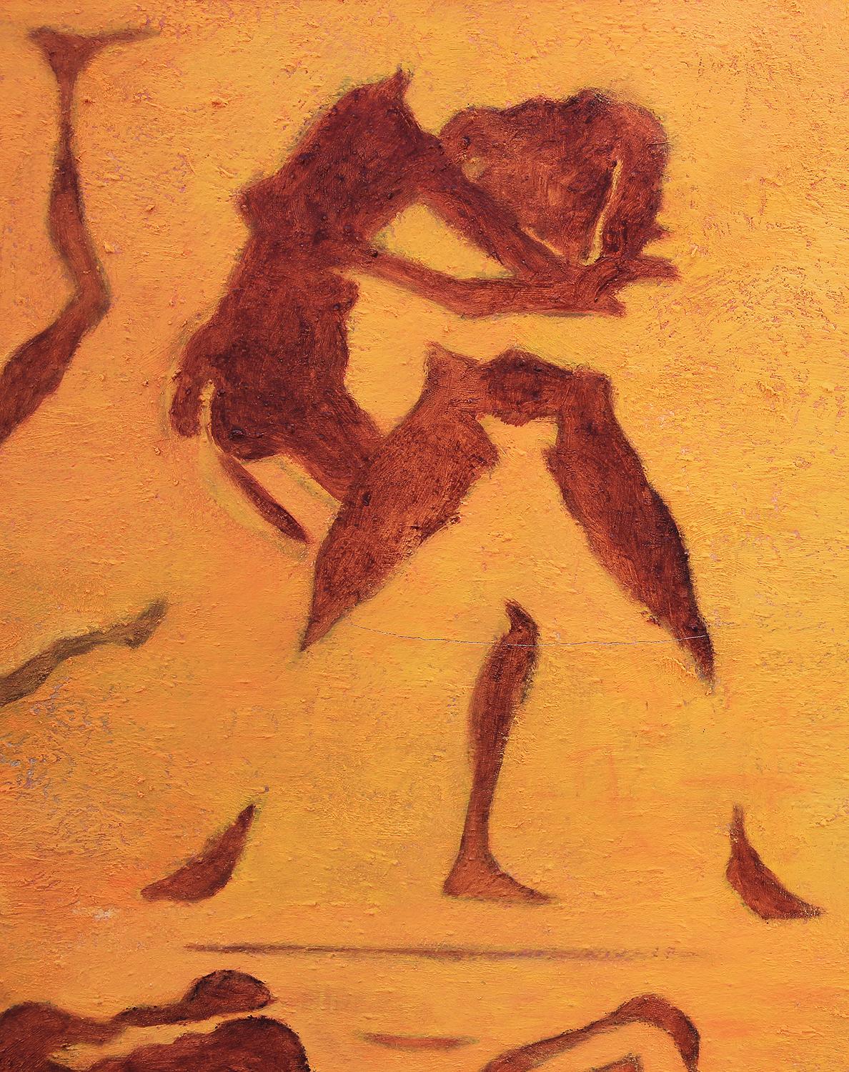 Abstrakt Gelb und Orange getönten figurativen Raster von nackten Körpern Malerei im Angebot 1