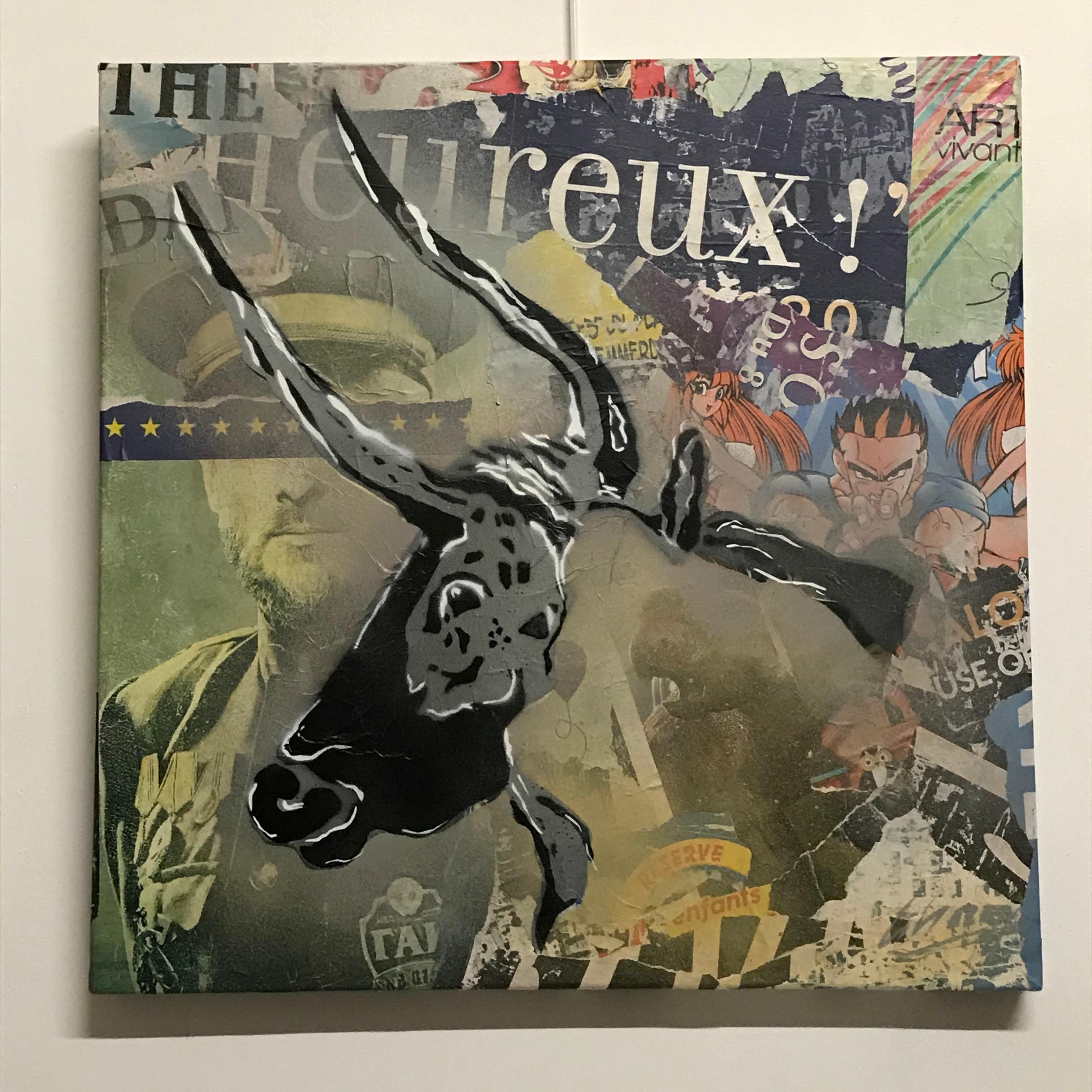 Christophe Stouvenel
After History - Le taureau
2020
Multi-layer stencils on torn poster collages  canvas frame reinforced to the frame by wooden cleats.

61 x 50 x 5 cm