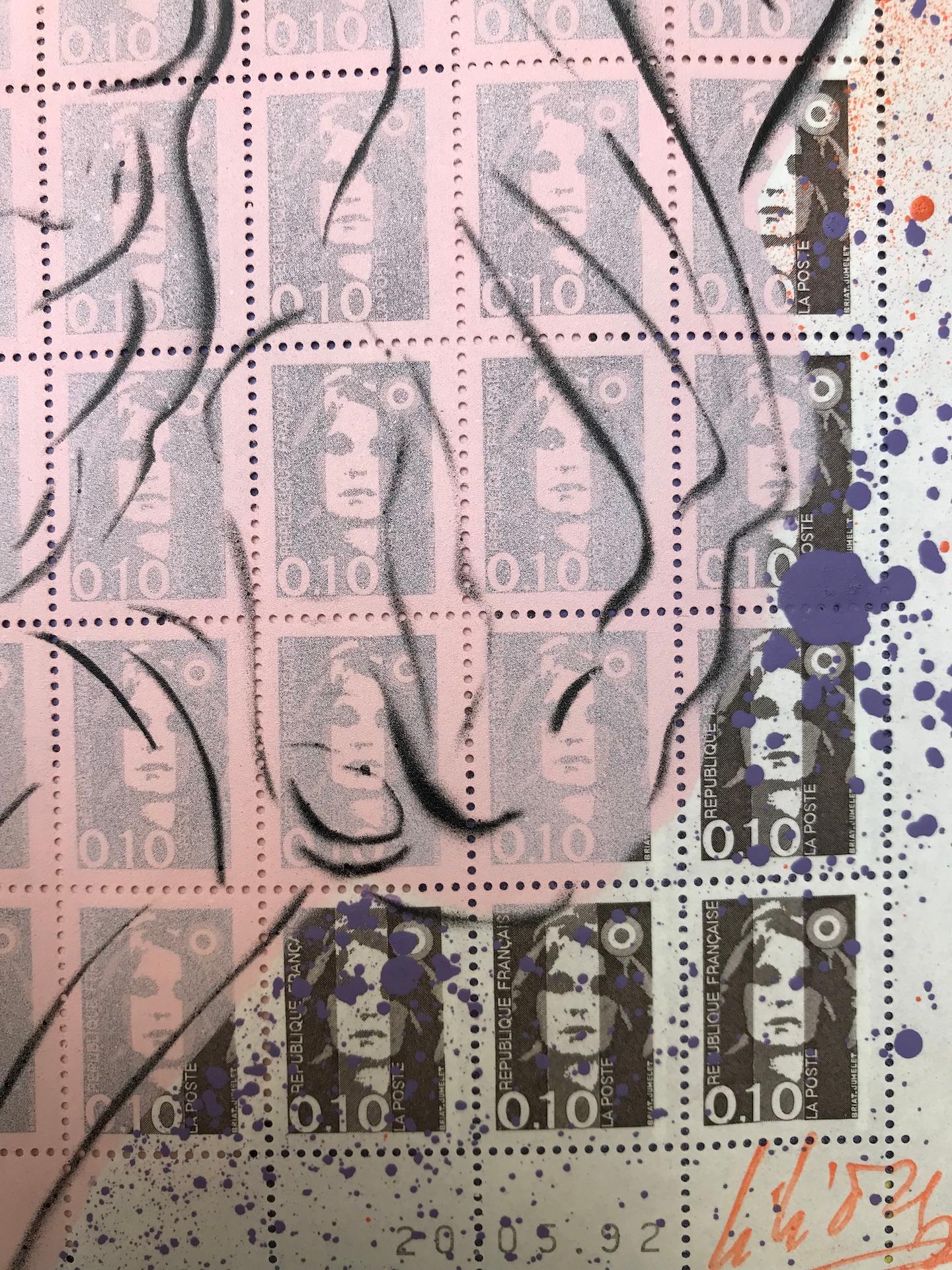 Pochoir multicouche « Enveloppe Moi » sur feuille de timbre de 1992 en vente 2