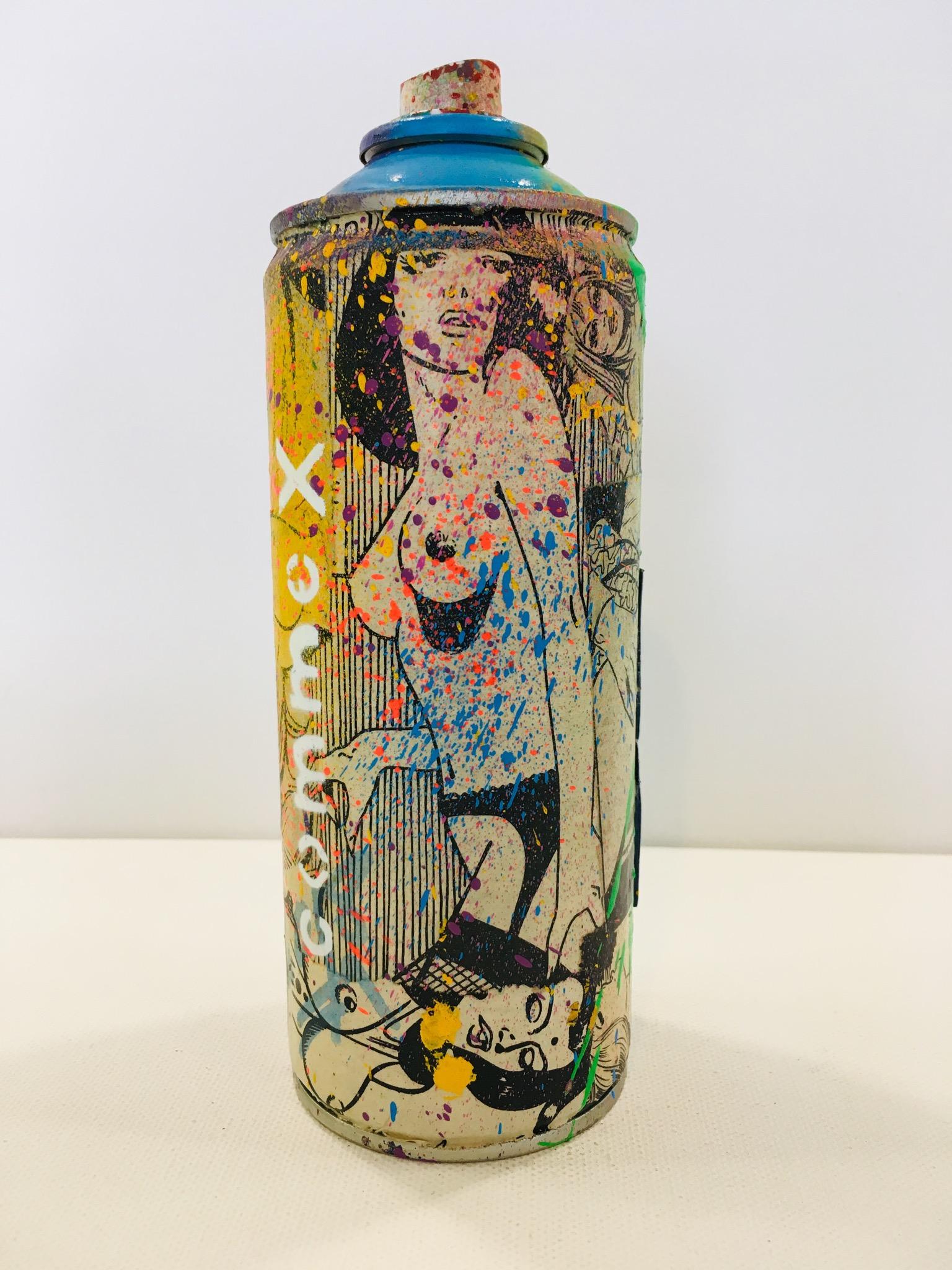 Between street art and pop art KIKI revisits the mythology of superheroes and erotic images ...
Recycled aerosol bomb (inert and empty of any residues) ... Collages from standard comics puzzles and 