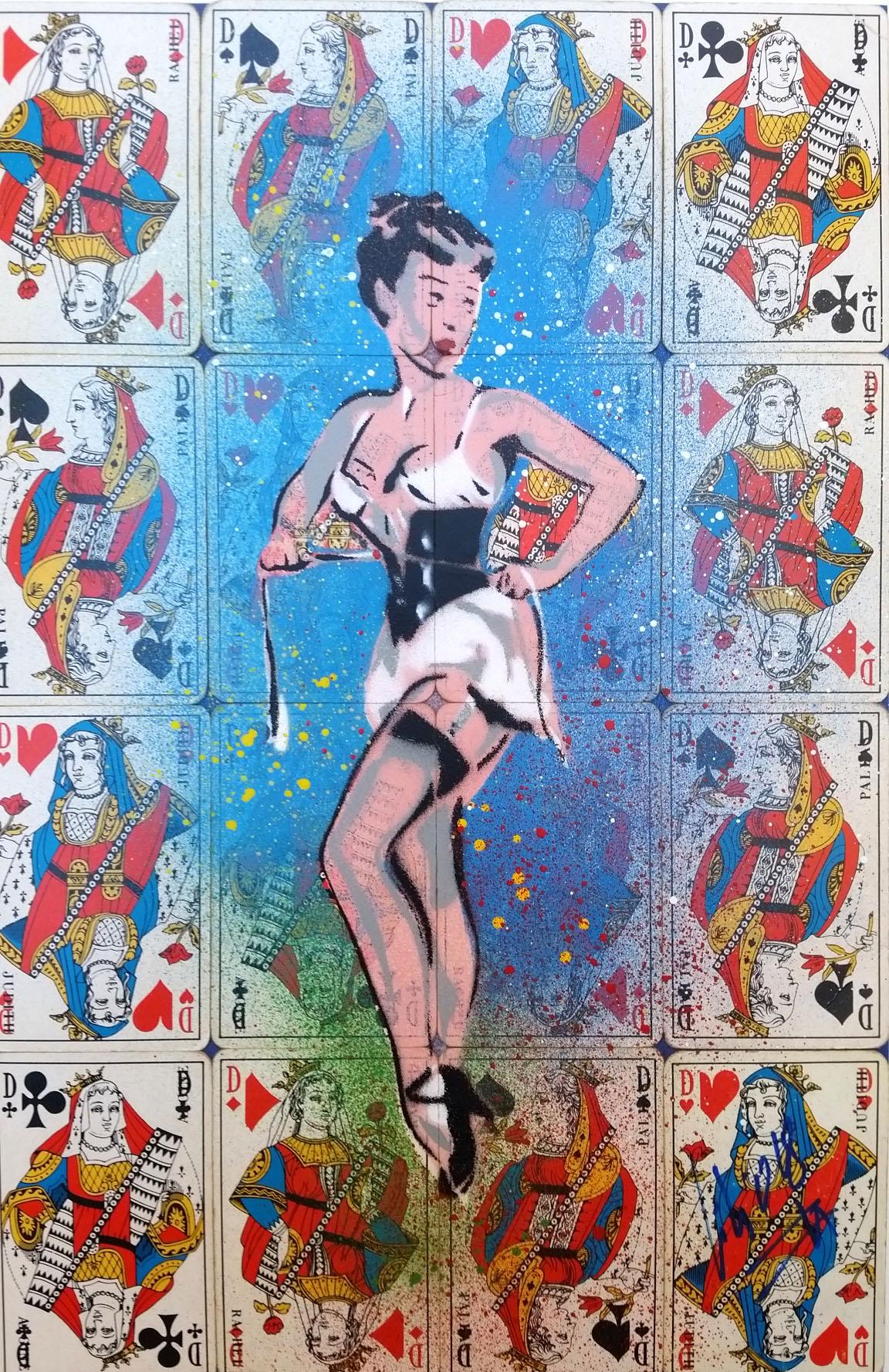 Figurative Painting Christophe Stouvenel - Femme de poker à rayures