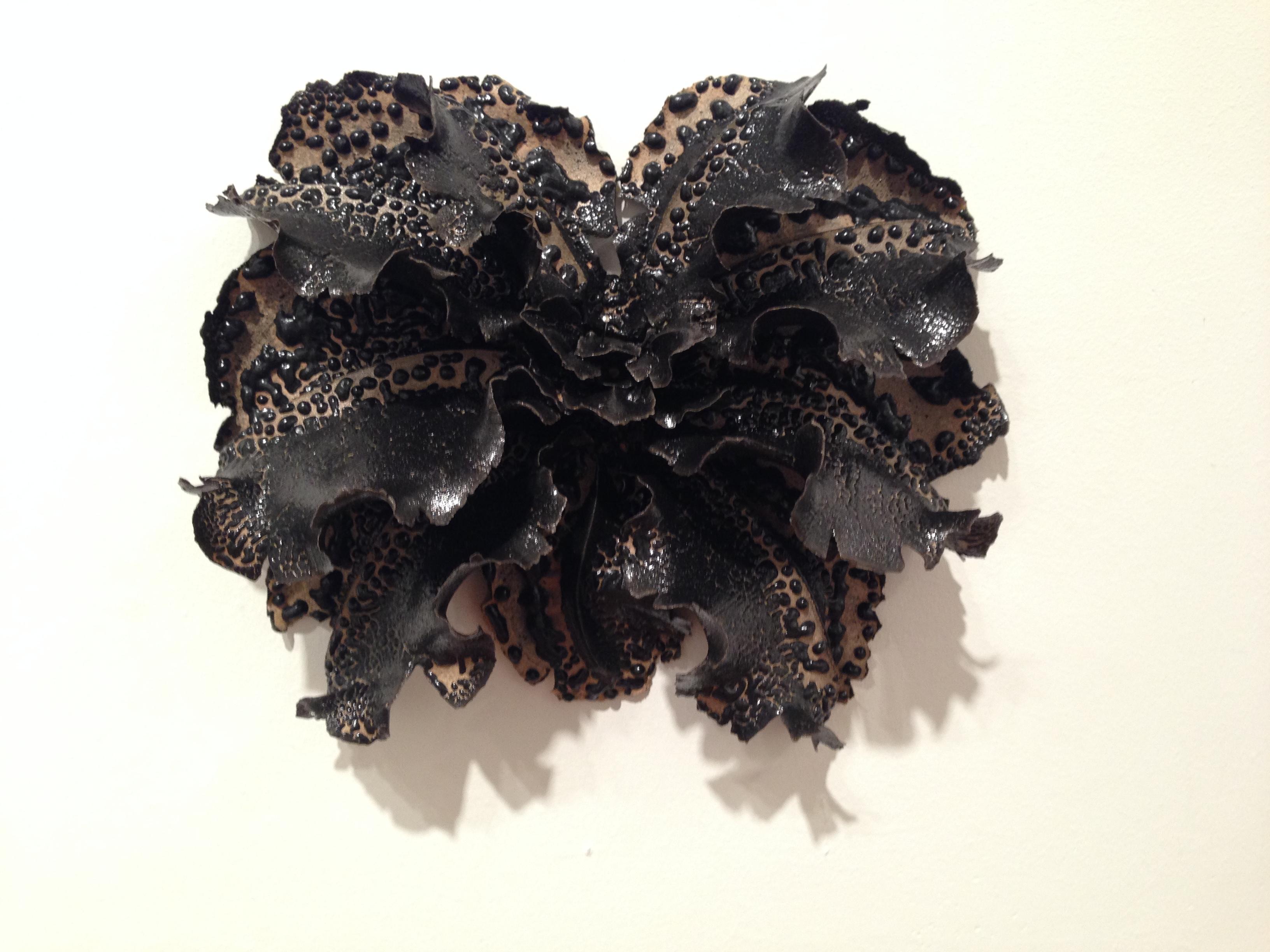 Christopher Adams Still-Life Sculpture - Primordial Garden L4, black and tan biomorphic flora-like ceramic sculpture