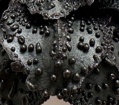 Untitled 262, Black Earthenware Wall Sculpture with Textural Relief, 5 x 5.25 in